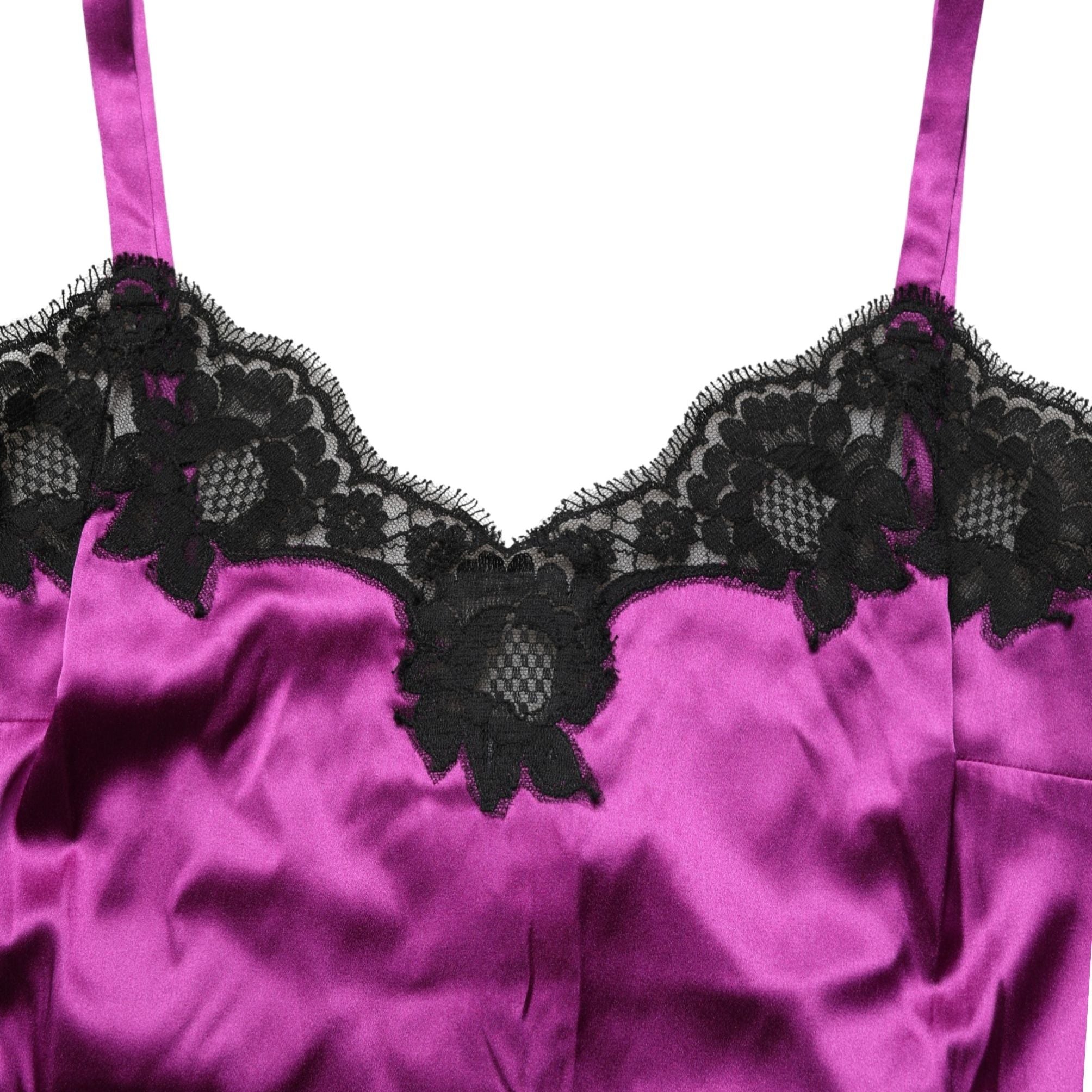 Dolce & Gabbana Purple Silk Lace Trim Camisole Sleeveless Tank Top