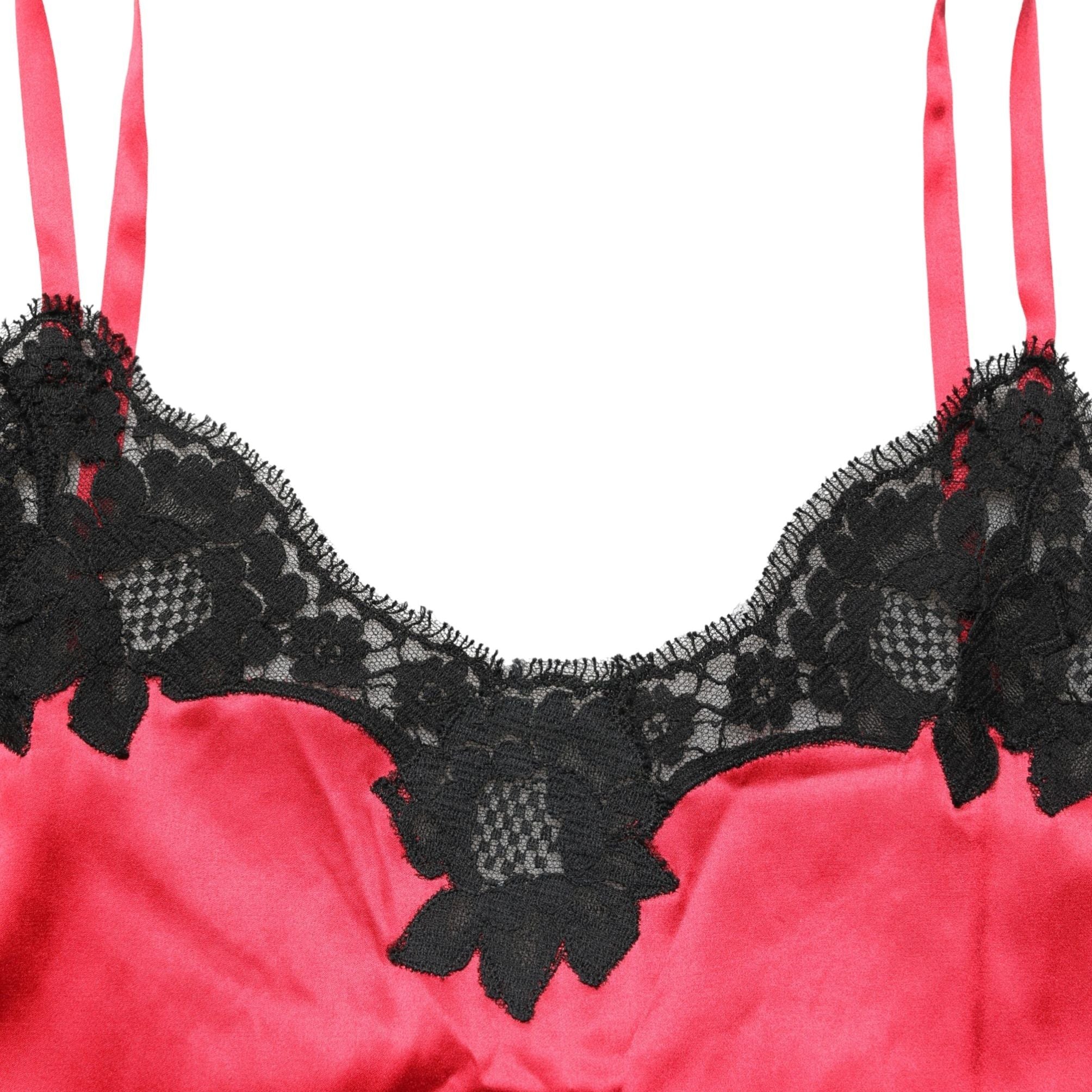 Dolce & Gabbana Red Silk Lace Trim Camisole Sleeveless Tank Top