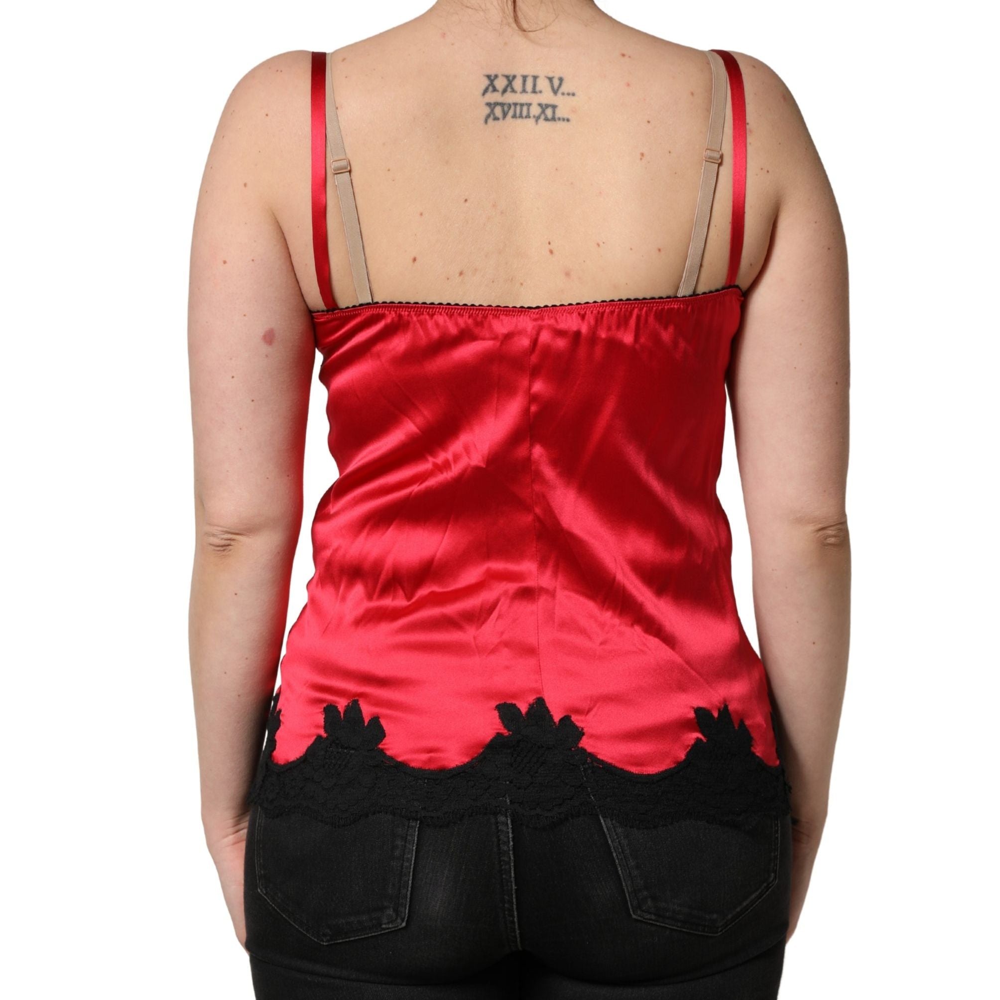Dolce & Gabbana Red Silk Lace Trim Camisole Sleeveless Tank Top