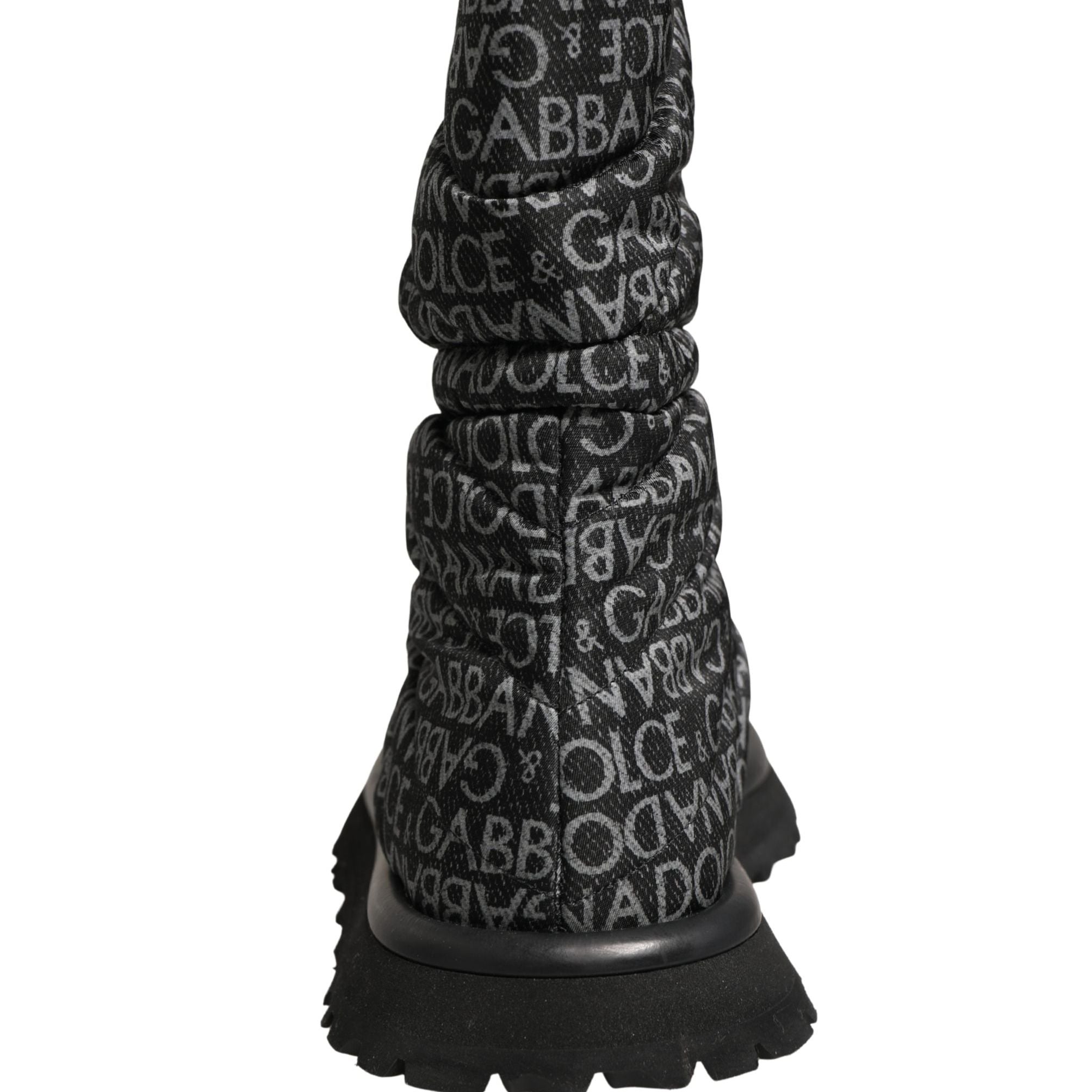 Dolce & Gabbana Black Logo Print Lace Up Snow Boots Shoes