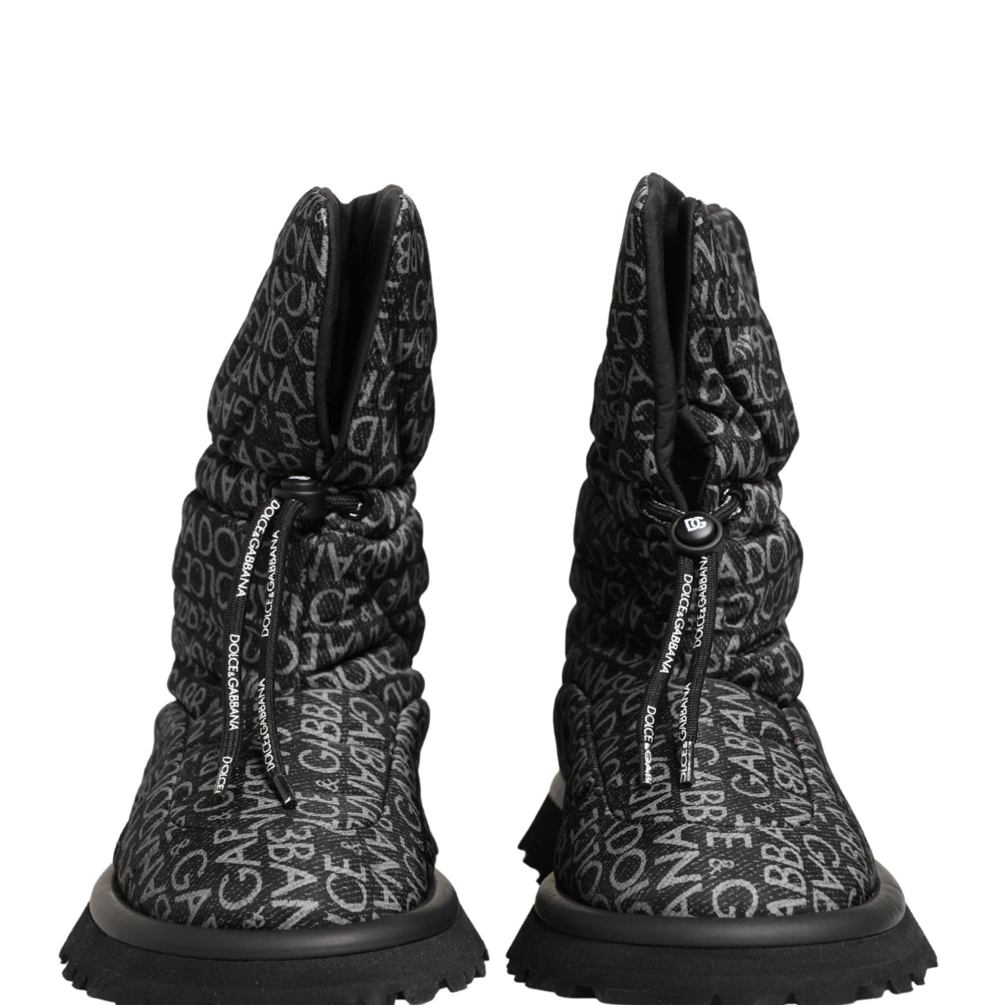 Dolce & Gabbana Black Logo Print Lace Up Snow Boots Shoes