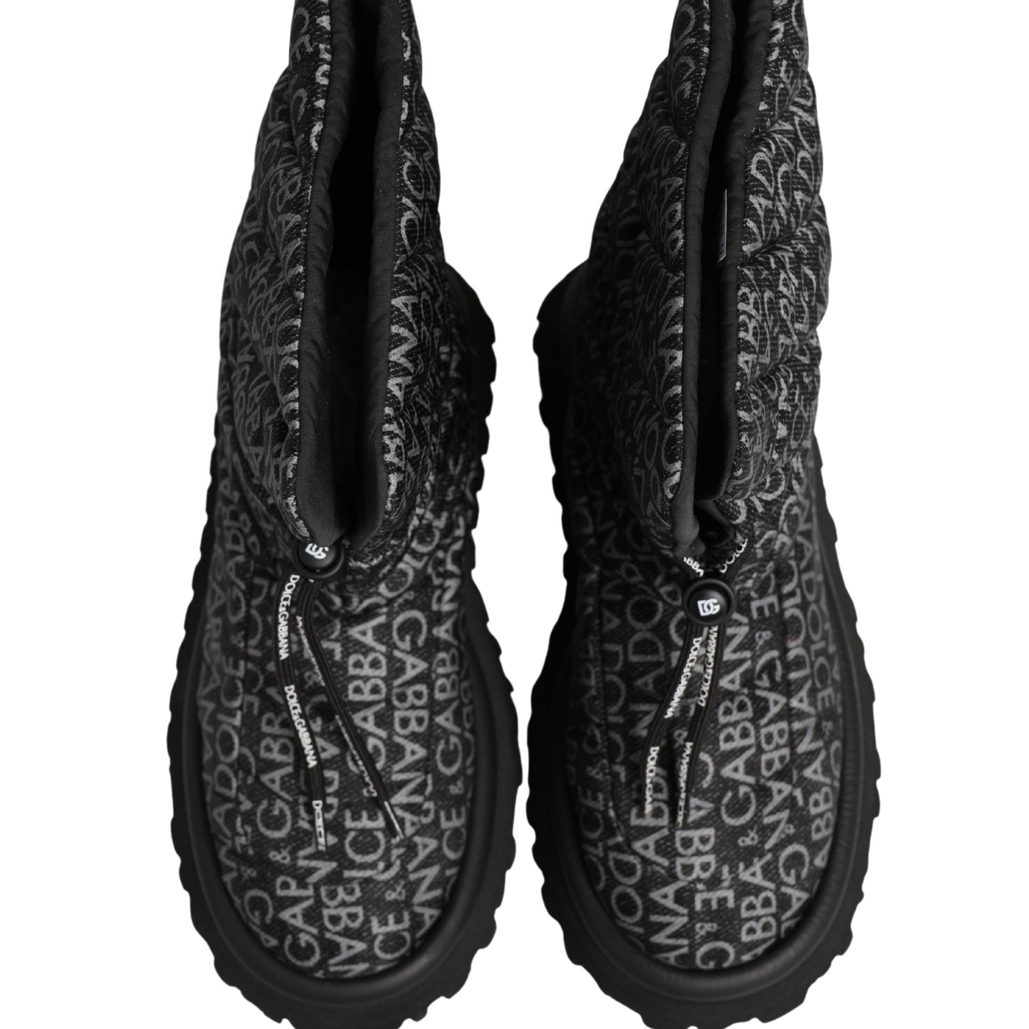 Dolce & Gabbana Black Logo Print Lace Up Snow Boots Shoes