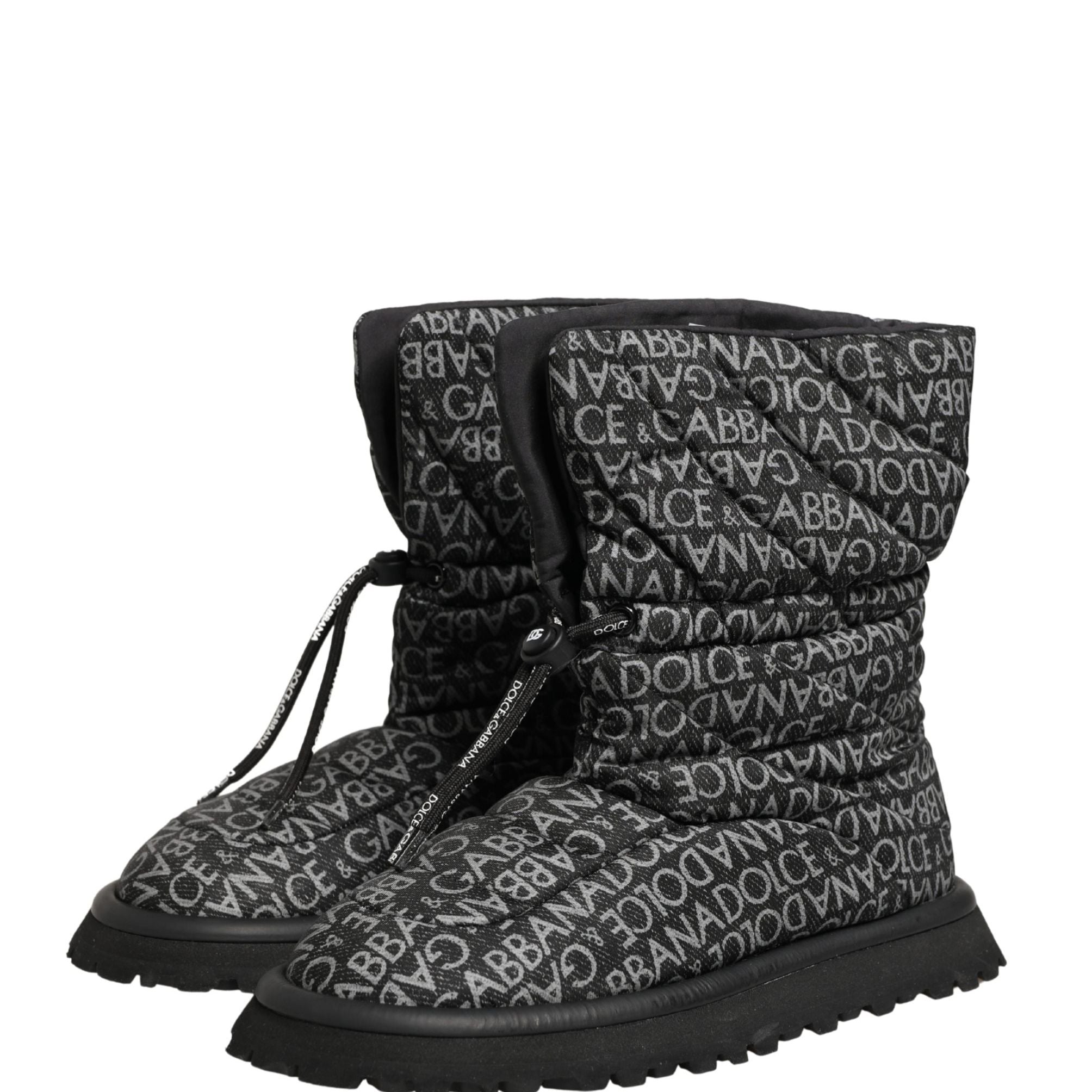 Dolce & Gabbana Black Logo Print Lace Up Snow Boots Shoes