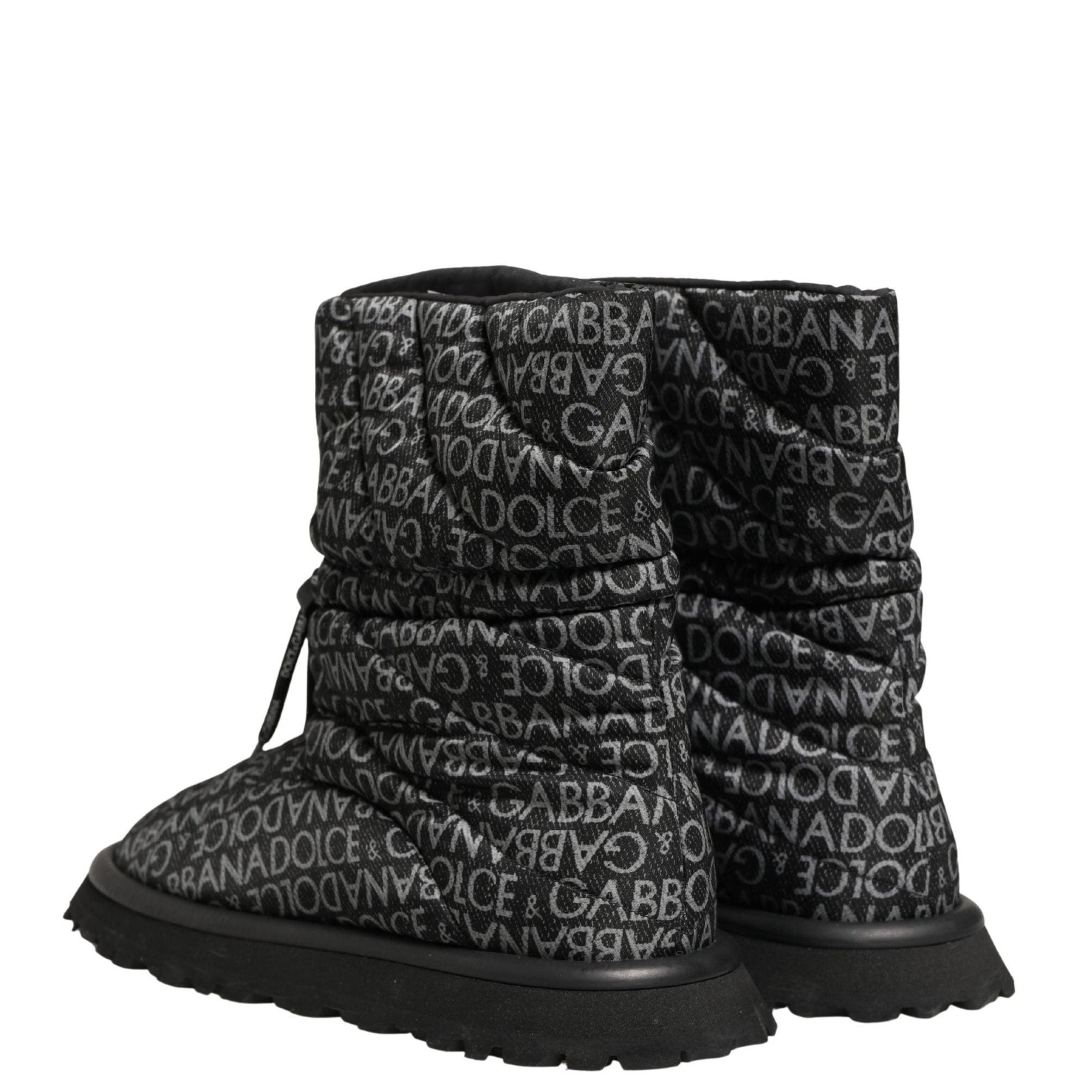 Dolce & Gabbana Black Logo Print Lace Up Snow Boots Shoes