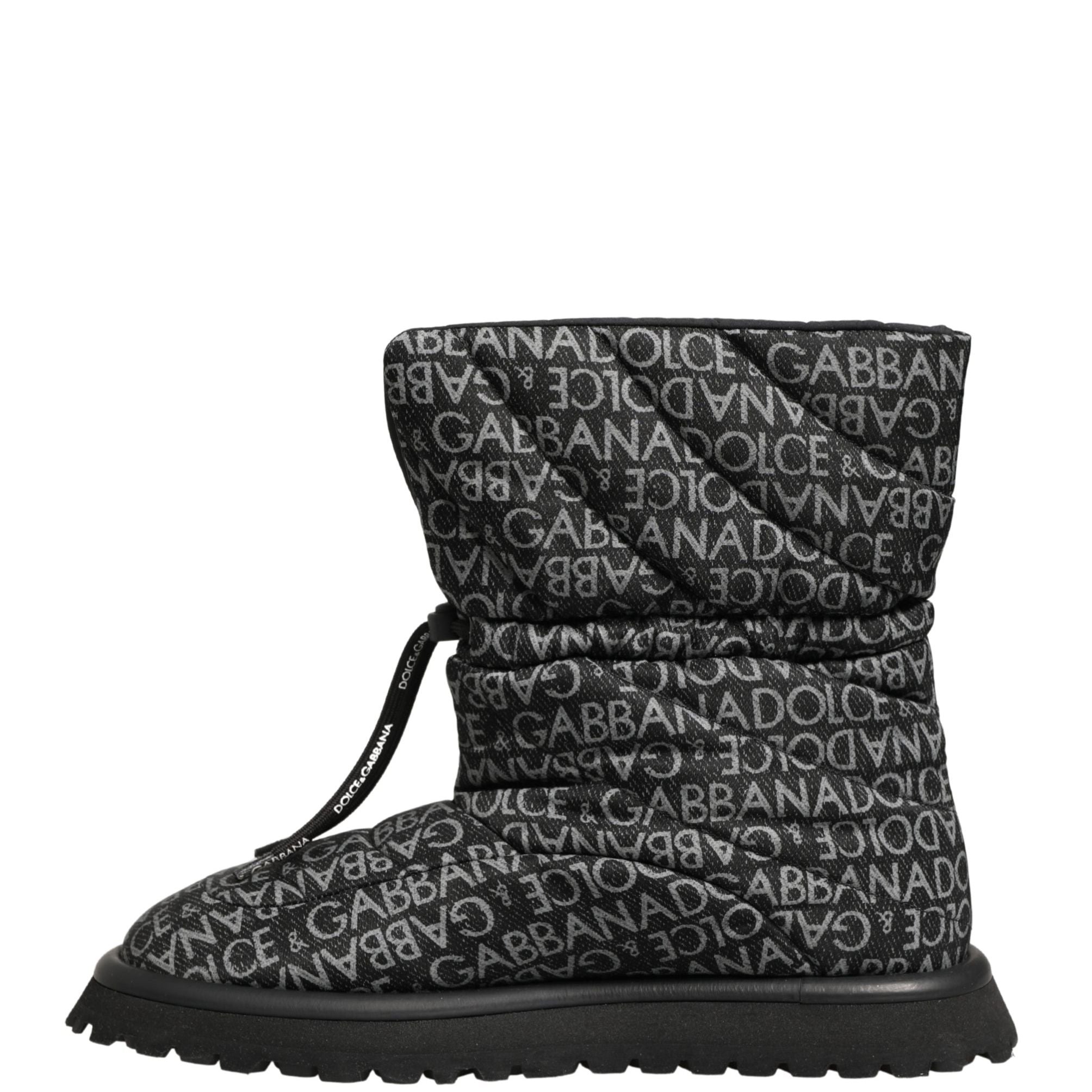 Dolce & Gabbana Black Logo Print Lace Up Snow Boots Shoes