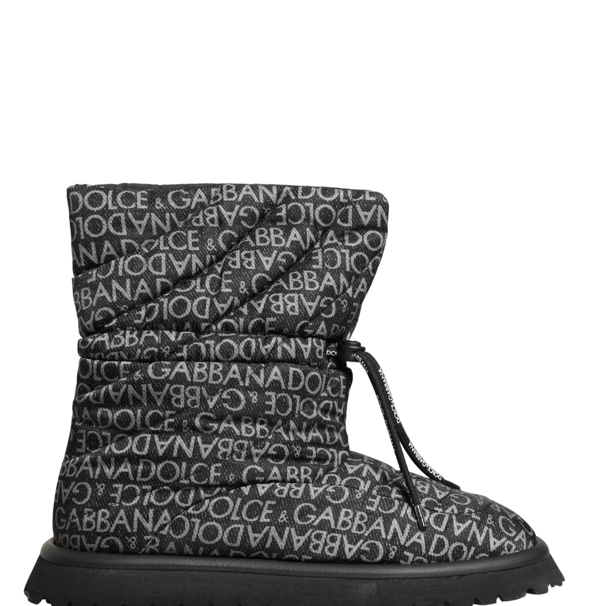 Dolce & Gabbana Black Logo Print Lace Up Snow Boots Shoes
