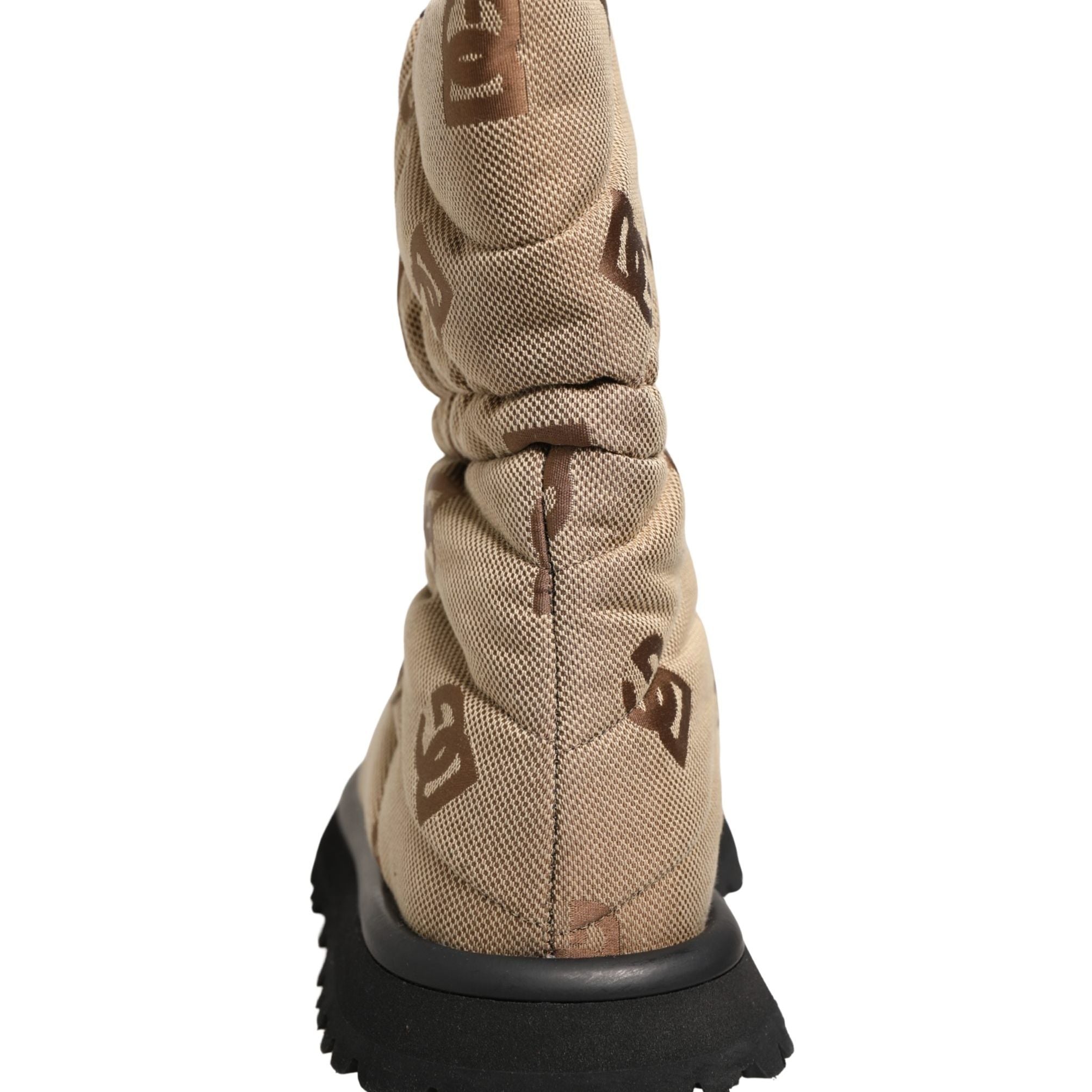 Dolce & Gabbana Brown Logo Print Lace Up Snow Boots Shoes