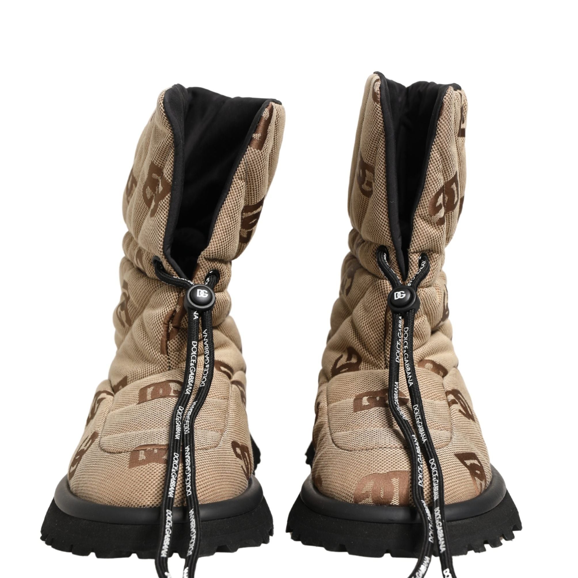 Dolce & Gabbana Brown Logo Print Lace Up Snow Boots Shoes
