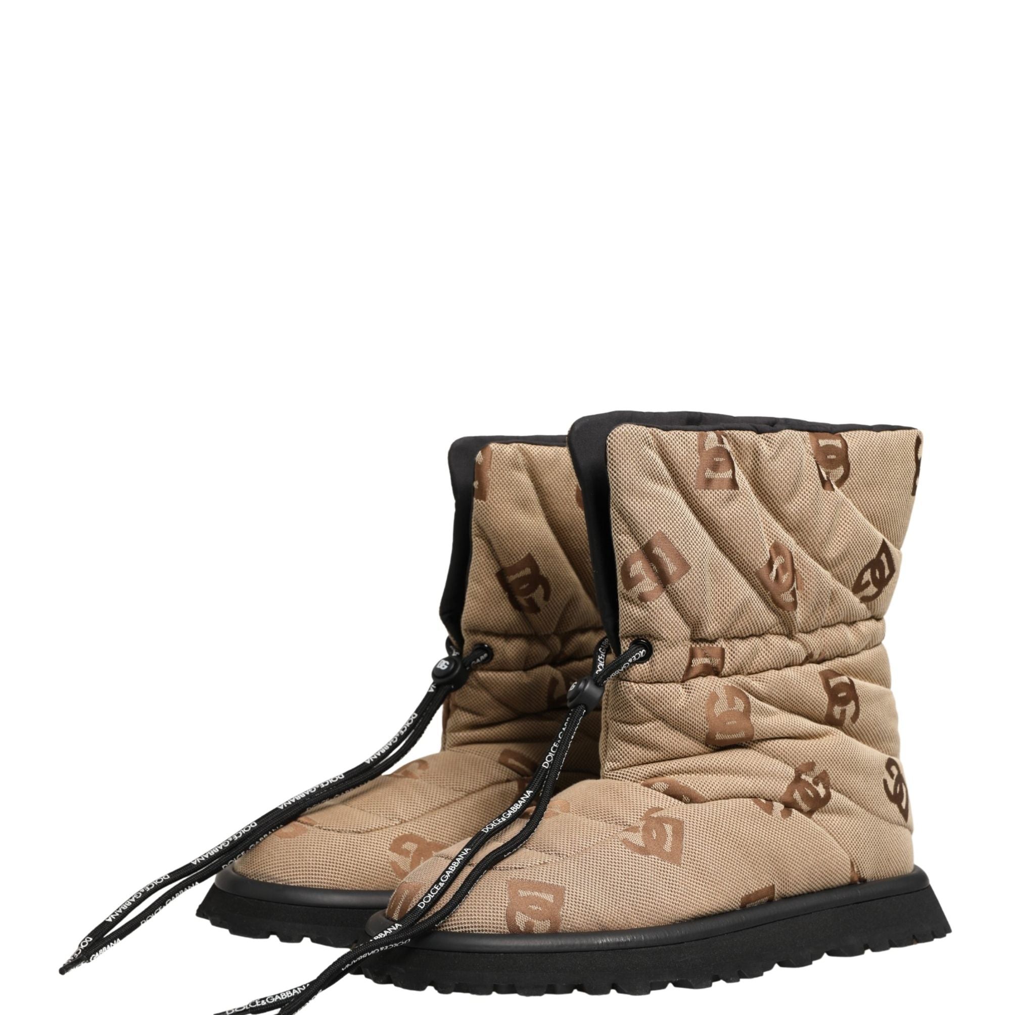 Dolce & Gabbana Brown Logo Print Lace Up Snow Boots Shoes