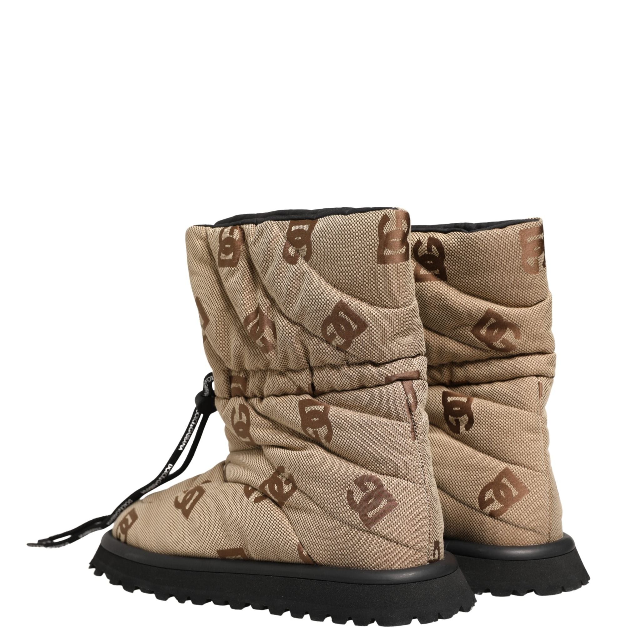 Dolce & Gabbana Brown Logo Print Lace Up Snow Boots Shoes