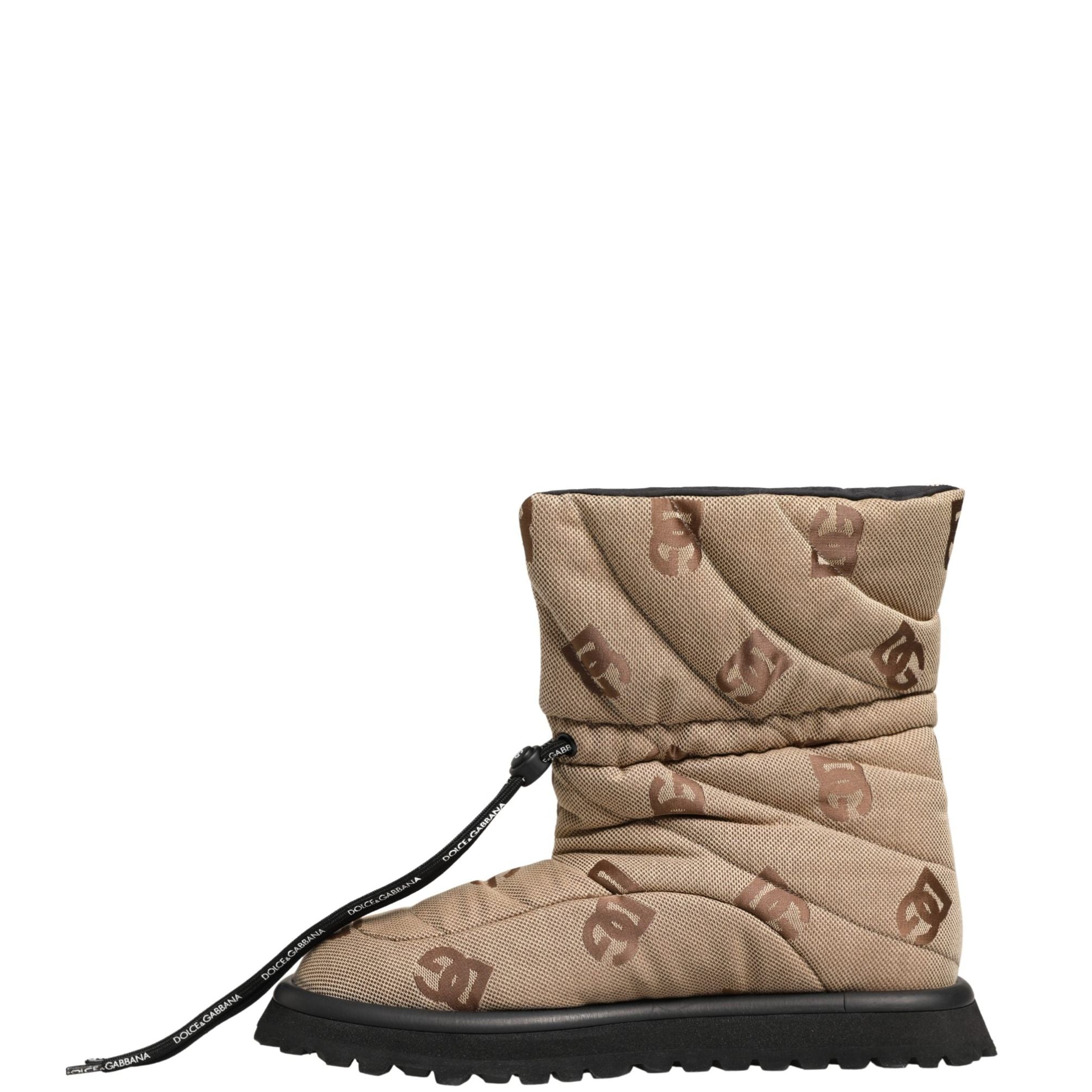 Dolce & Gabbana Brown Logo Print Lace Up Snow Boots Shoes