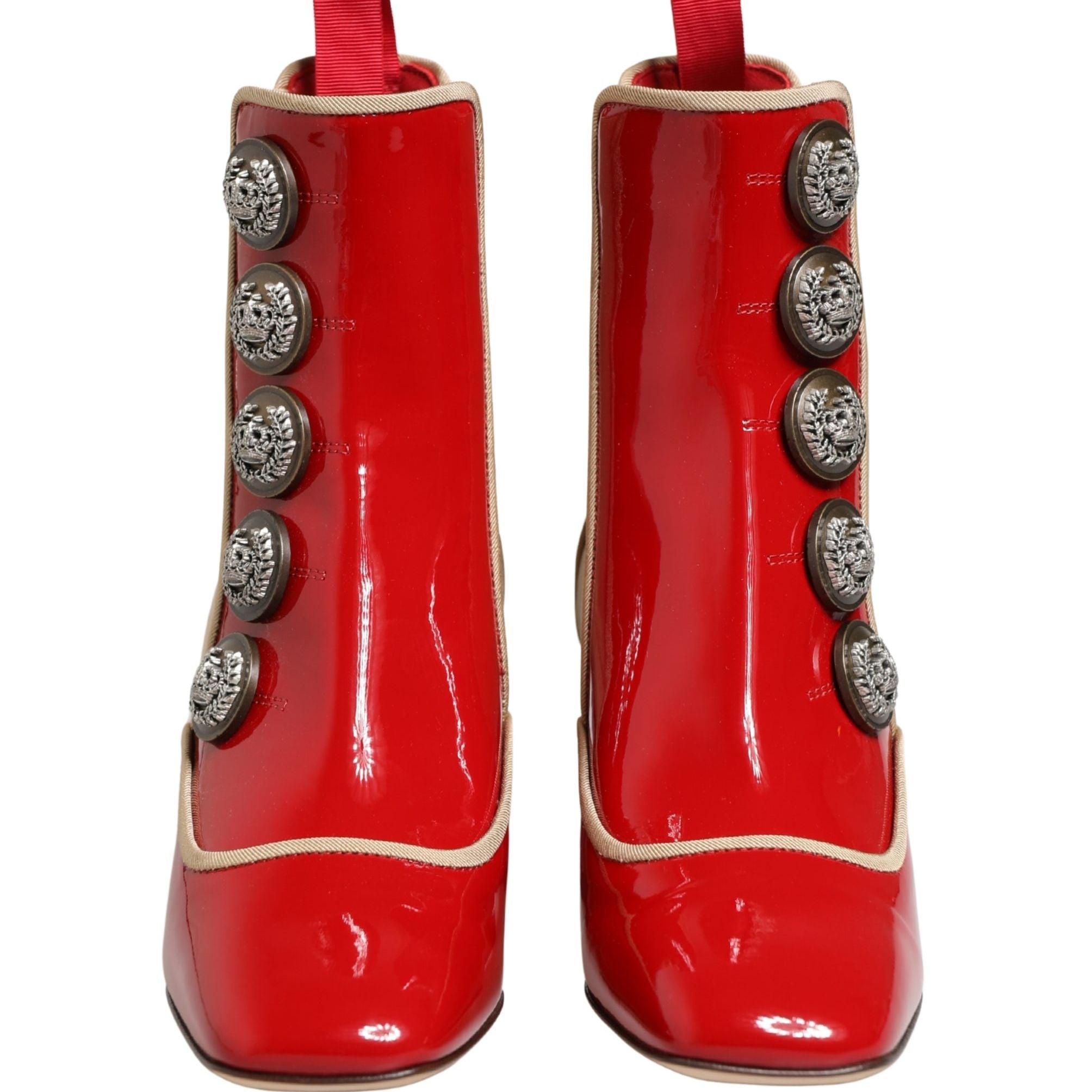 Dolce & Gabbana Red Button Embellished Ankle Boots Shoes