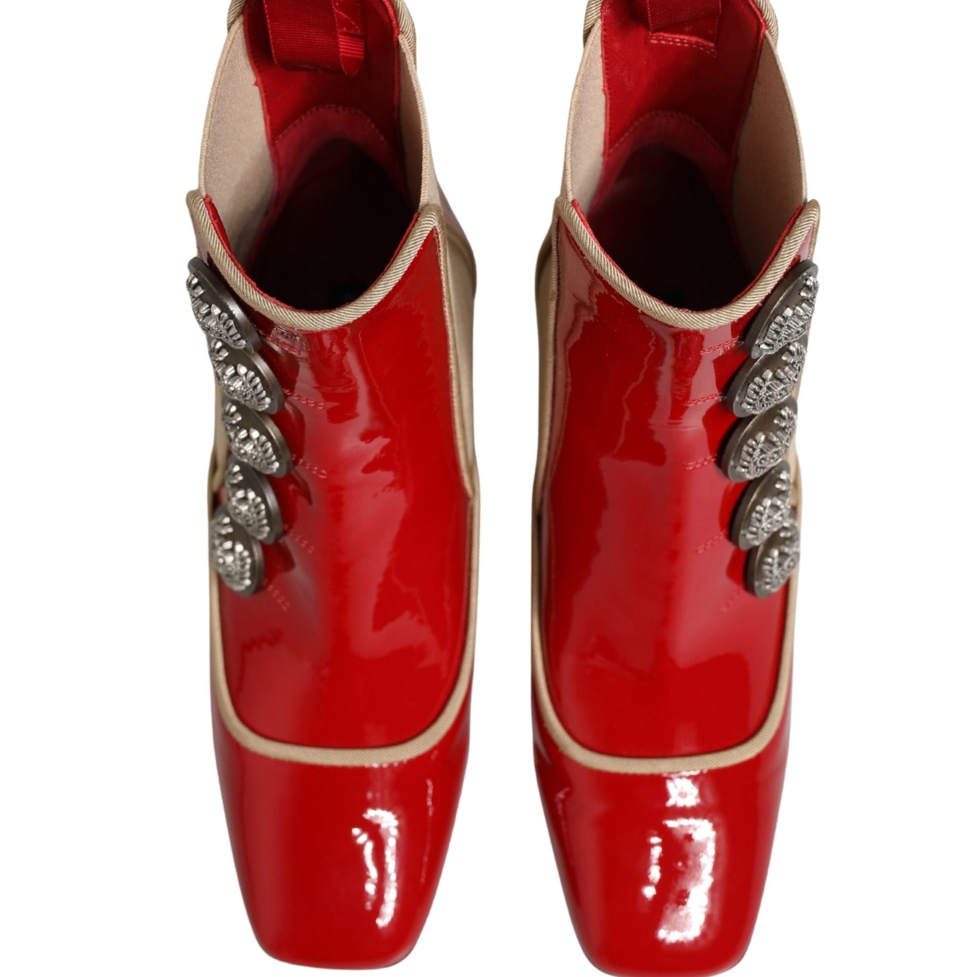 Dolce & Gabbana Red Button Embellished Ankle Boots Shoes
