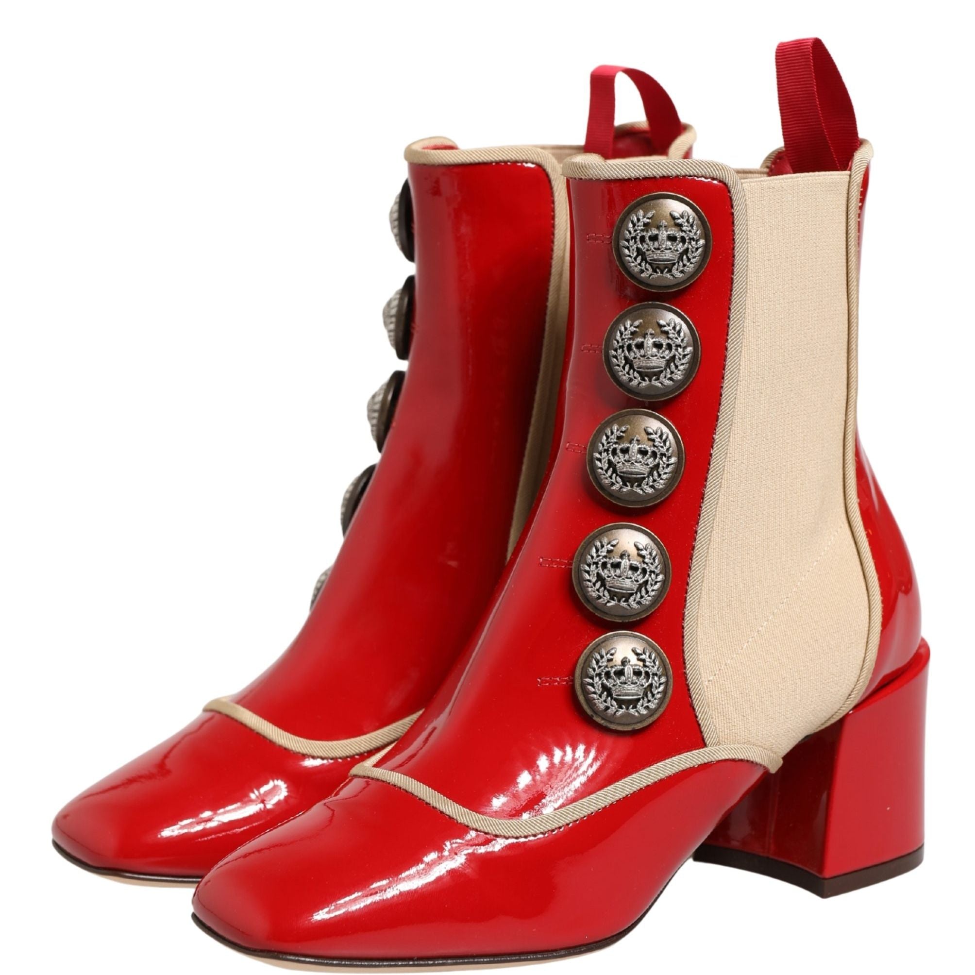 Dolce & Gabbana Red Button Embellished Ankle Boots Shoes