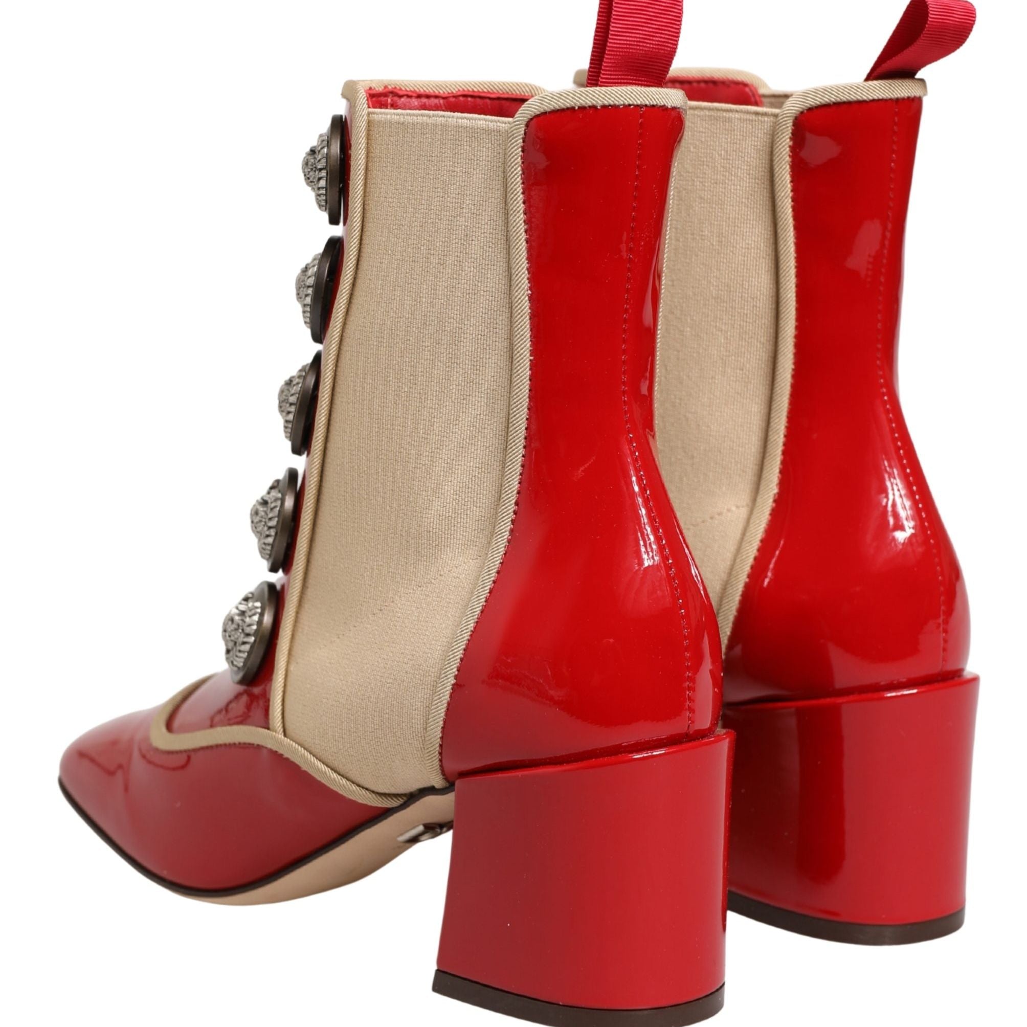 Dolce & Gabbana Red Button Embellished Ankle Boots Shoes