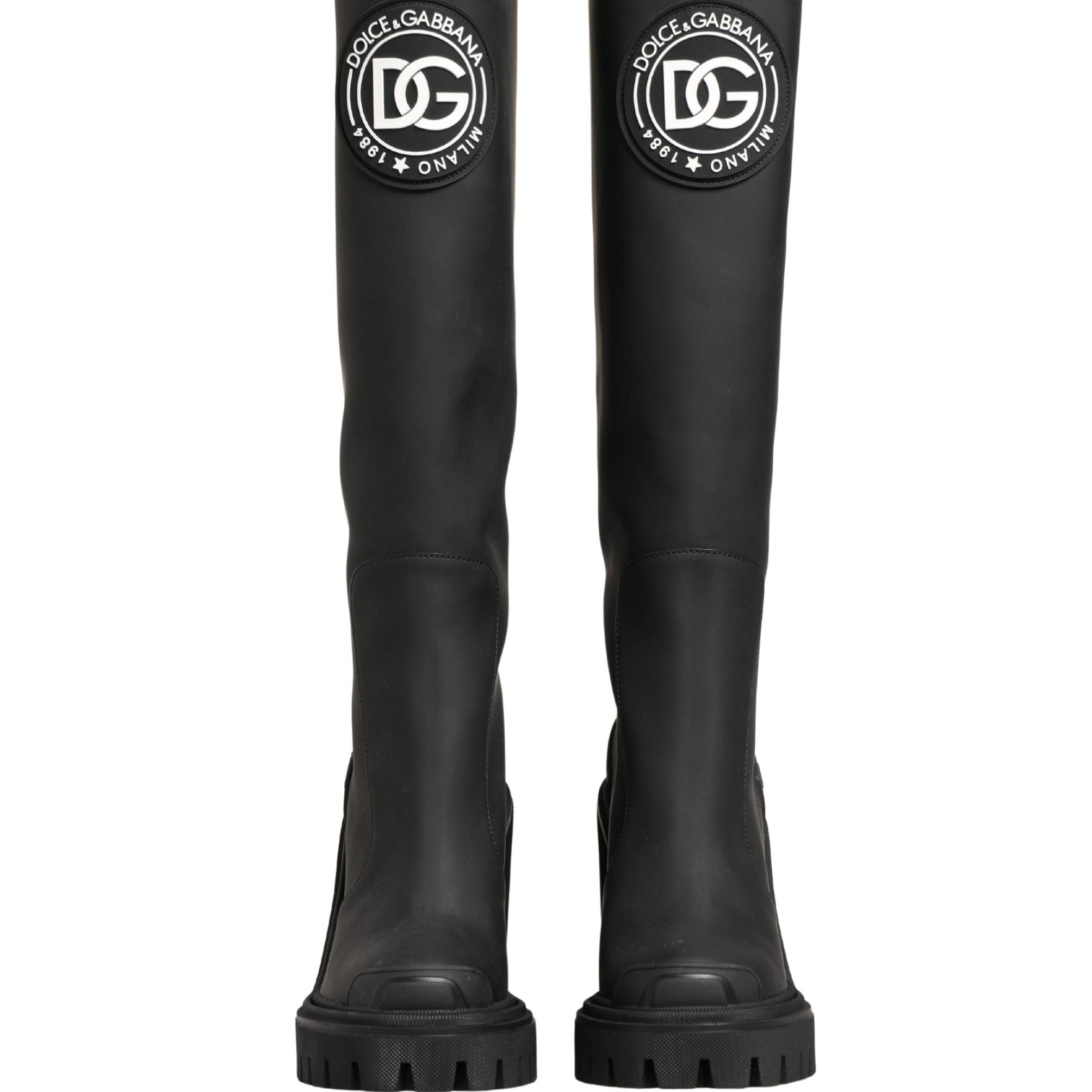 Dolce & Gabbana Black Rubberised Leather High Boots Shoes