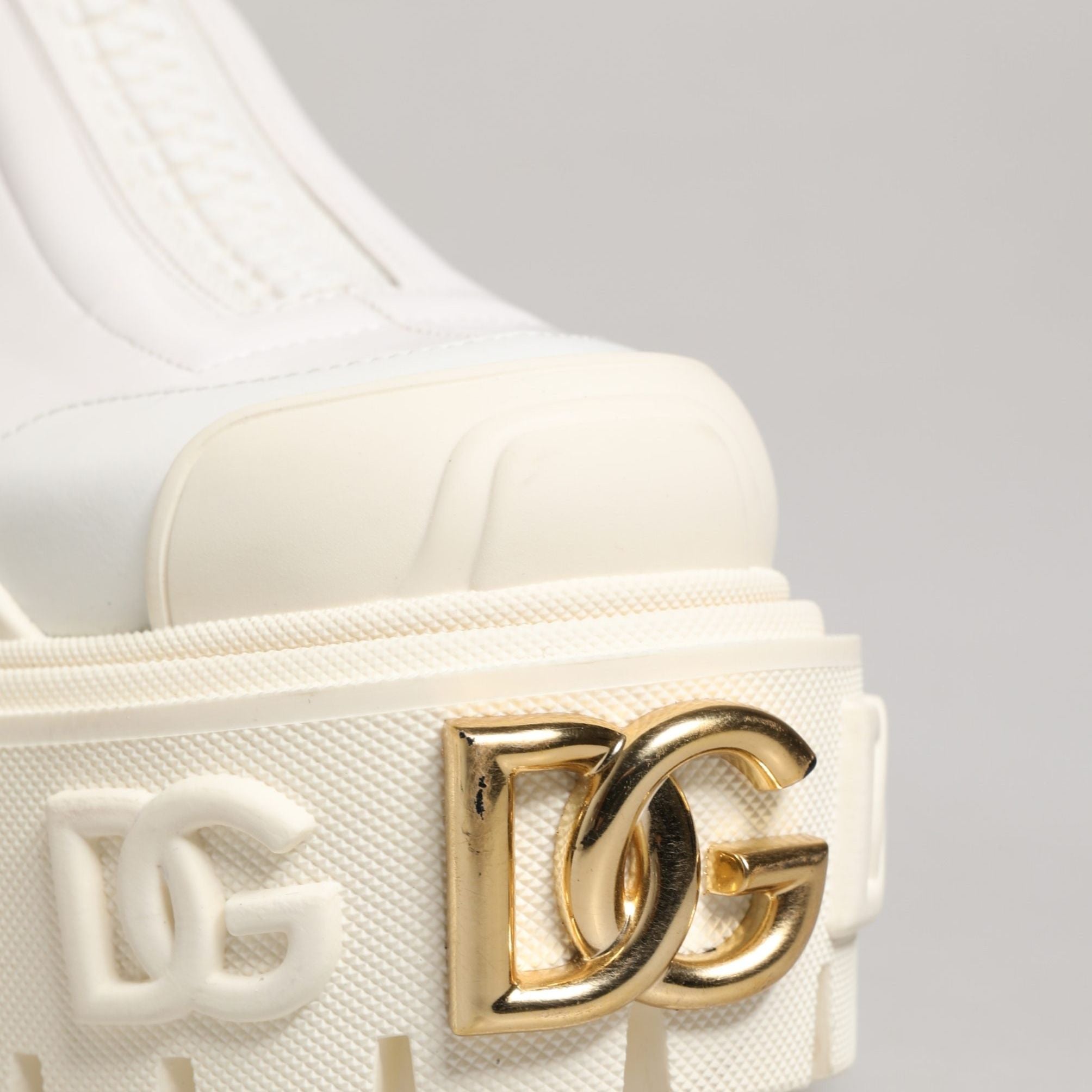Dolce & Gabbana White Leather Rubber Logo Ankle Boots Shoes