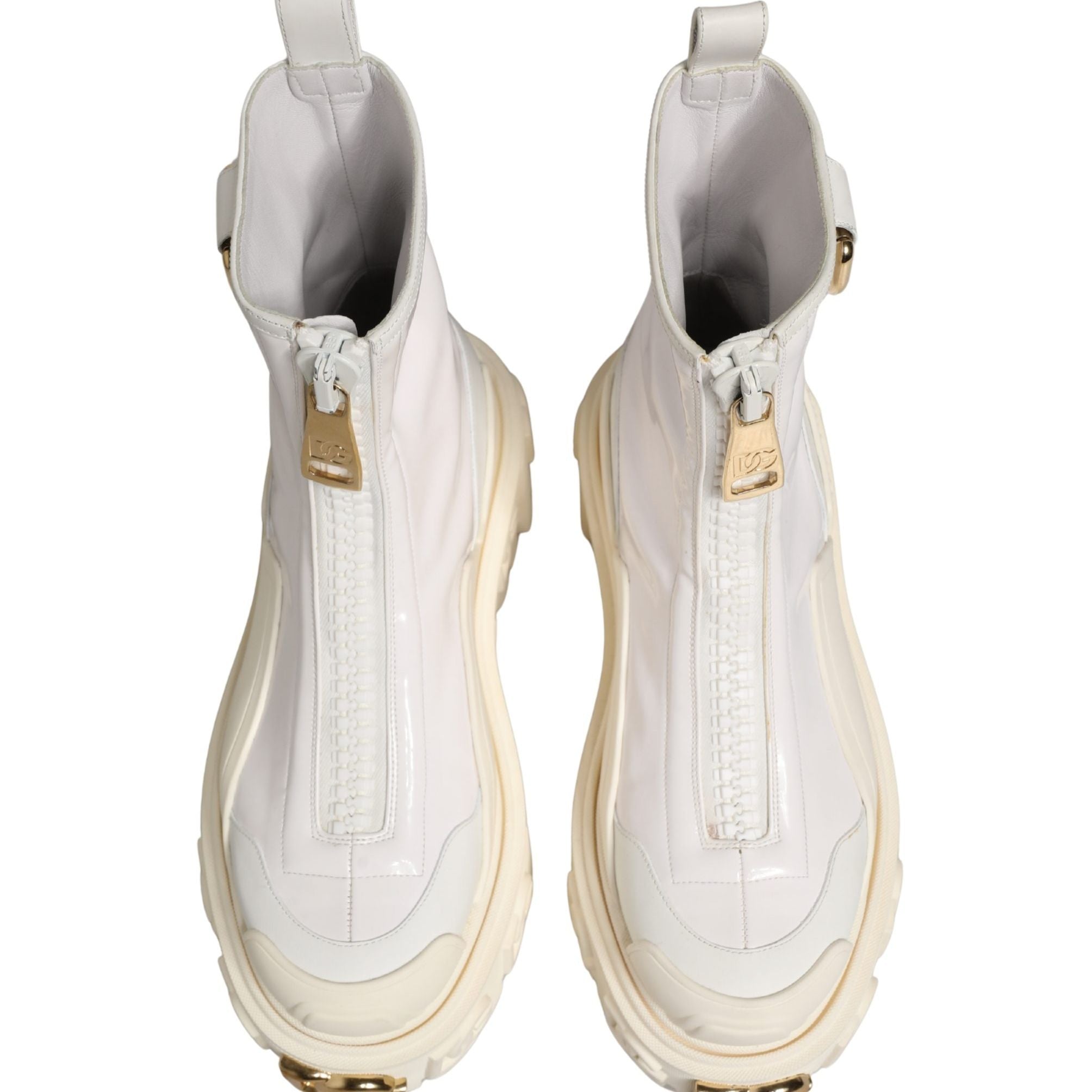 Dolce & Gabbana White Leather Rubber Logo Ankle Boots Shoes
