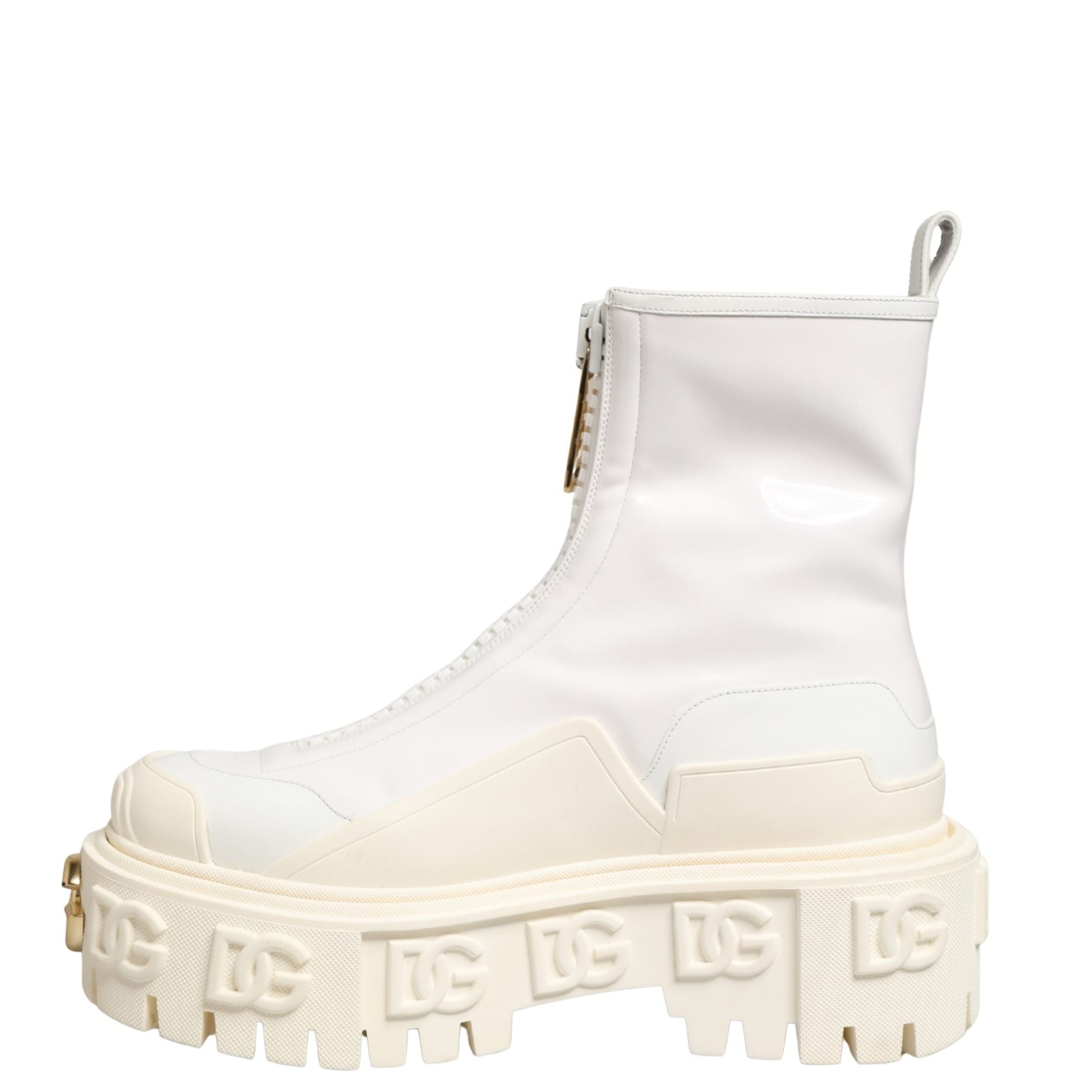 Dolce & Gabbana White Leather Rubber Logo Ankle Boots Shoes
