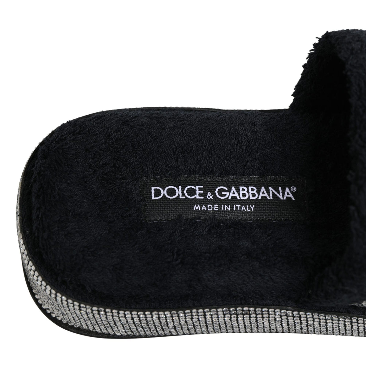 Dolce & Gabbana Black Crystal Embellished Platform Slides Shoes