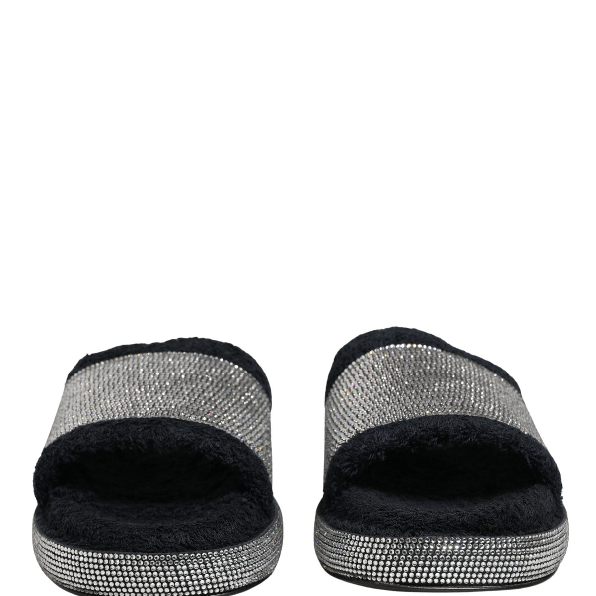 Dolce & Gabbana Black Crystal Embellished Platform Slides Shoes