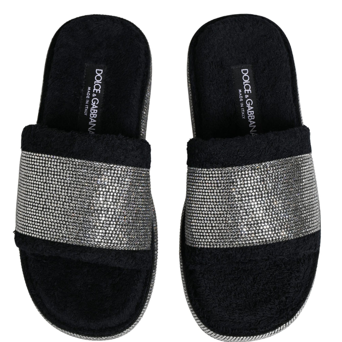 Dolce & Gabbana Black Crystal Embellished Platform Slides Shoes