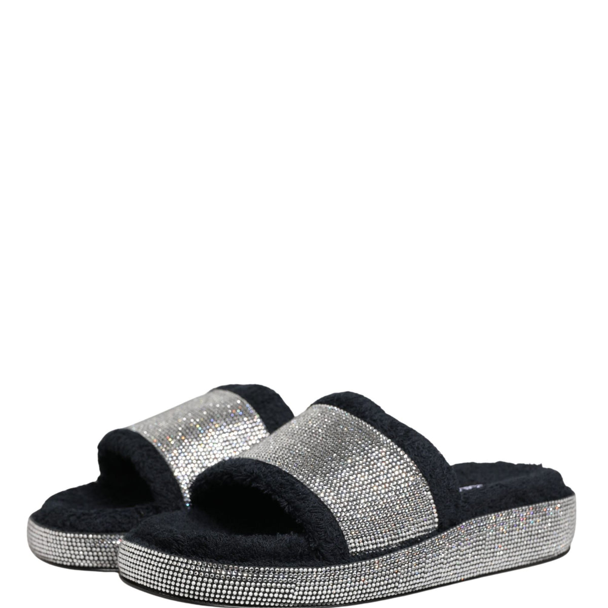 Dolce & Gabbana Black Crystal Embellished Platform Slides Shoes