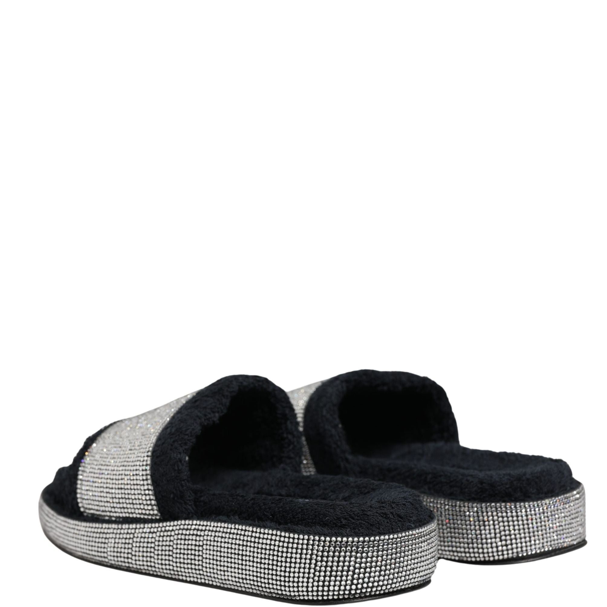 Dolce & Gabbana Black Crystal Embellished Platform Slides Shoes