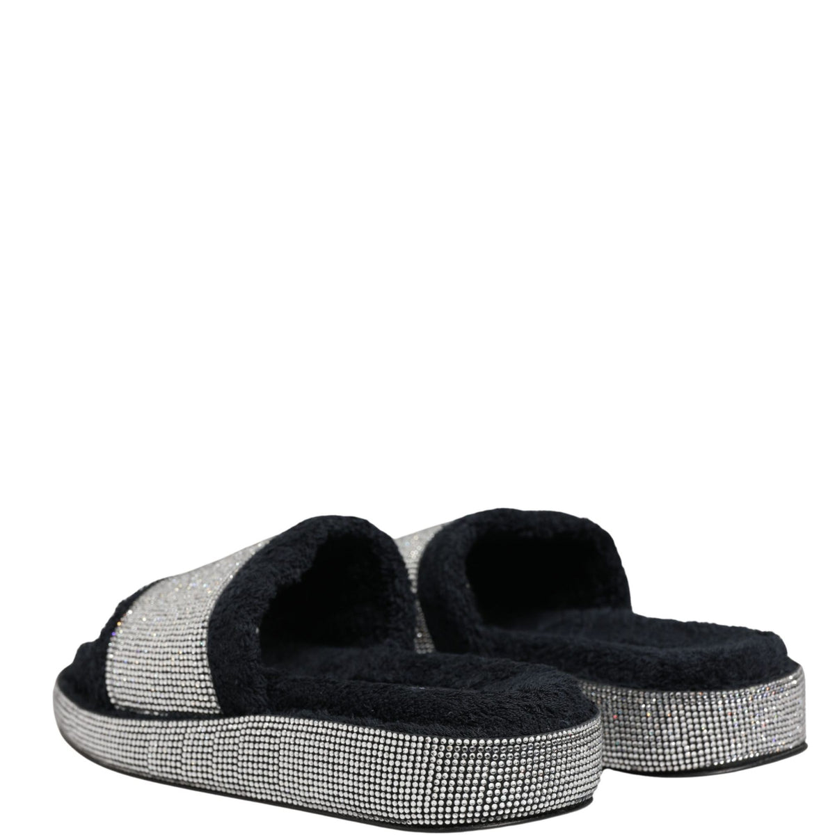Dolce & Gabbana Black Crystal Embellished Platform Slides Shoes