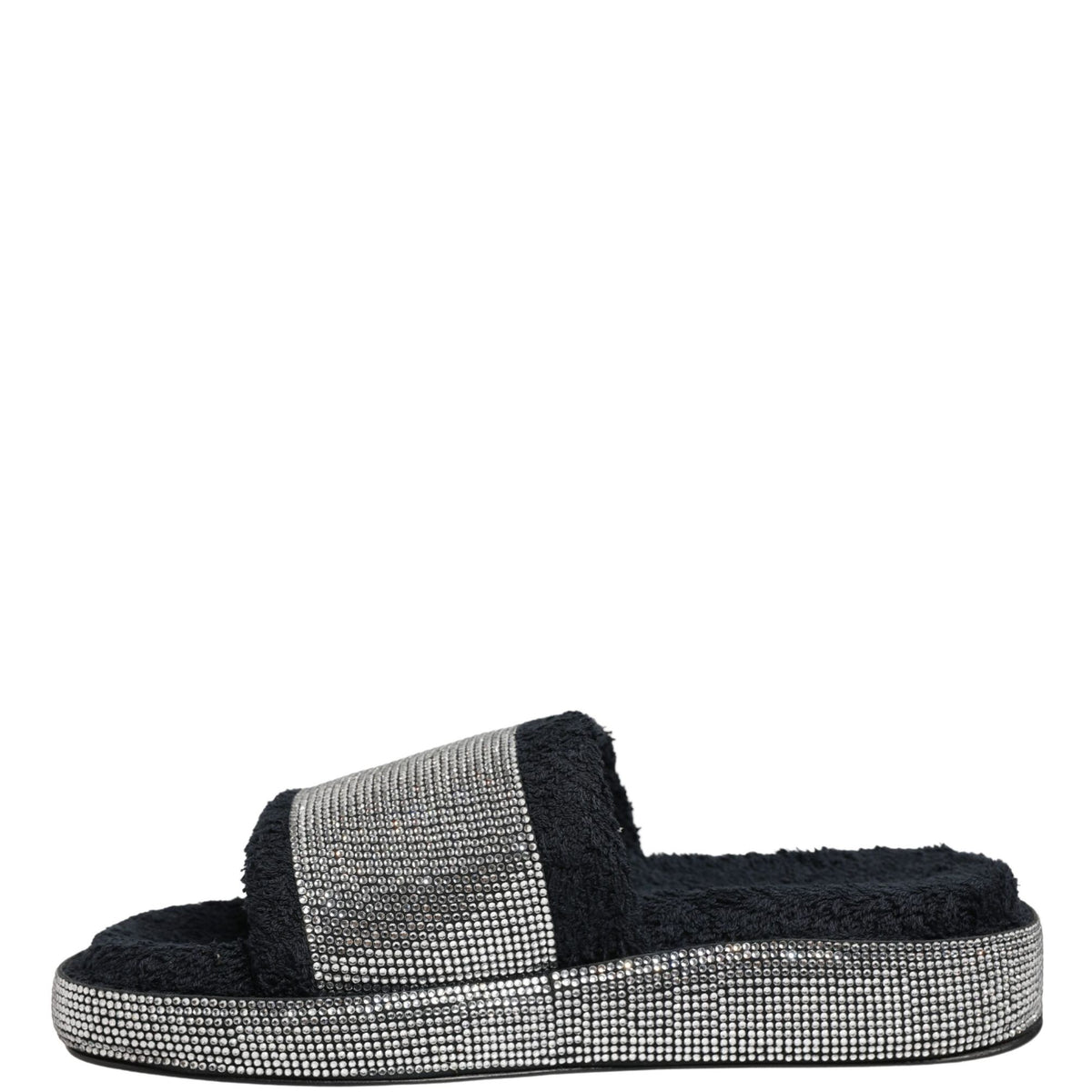 Dolce & Gabbana Black Crystal Embellished Platform Slides Shoes