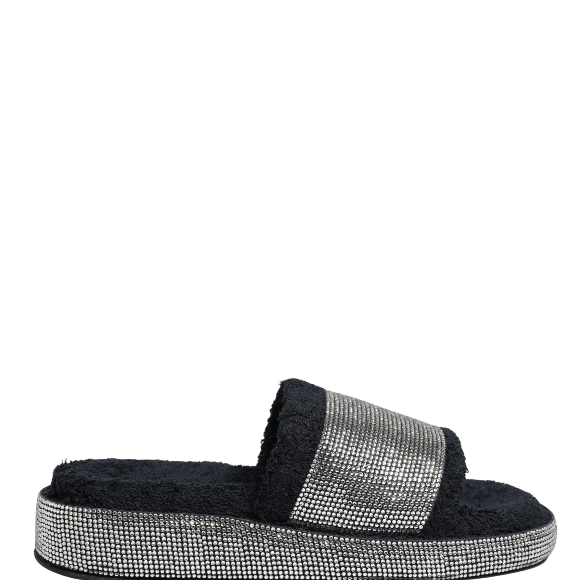 Dolce & Gabbana Black Crystal Embellished Platform Slides Shoes