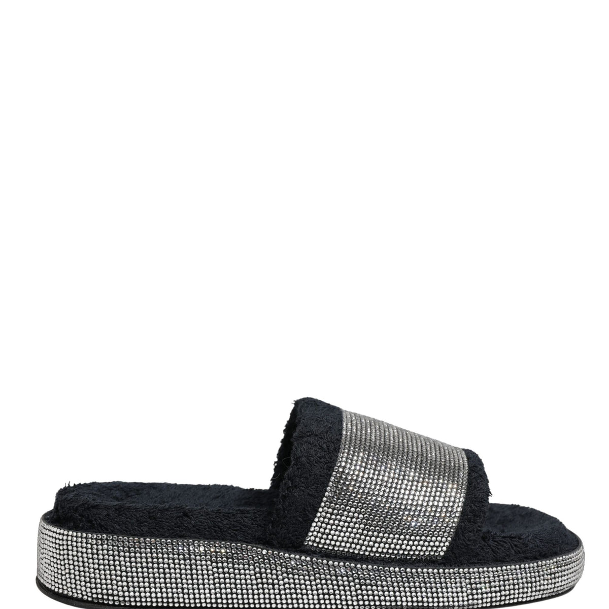 Dolce & Gabbana Black Crystal Embellished Platform Slides Shoes