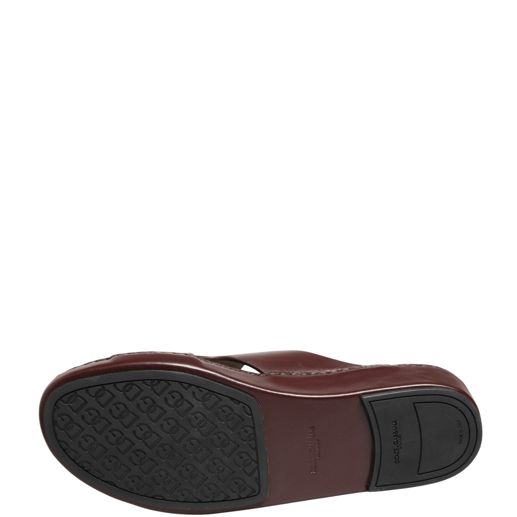 Dolce & Gabbana Maroon Leather Cutout DG Logo Sandals Shoes