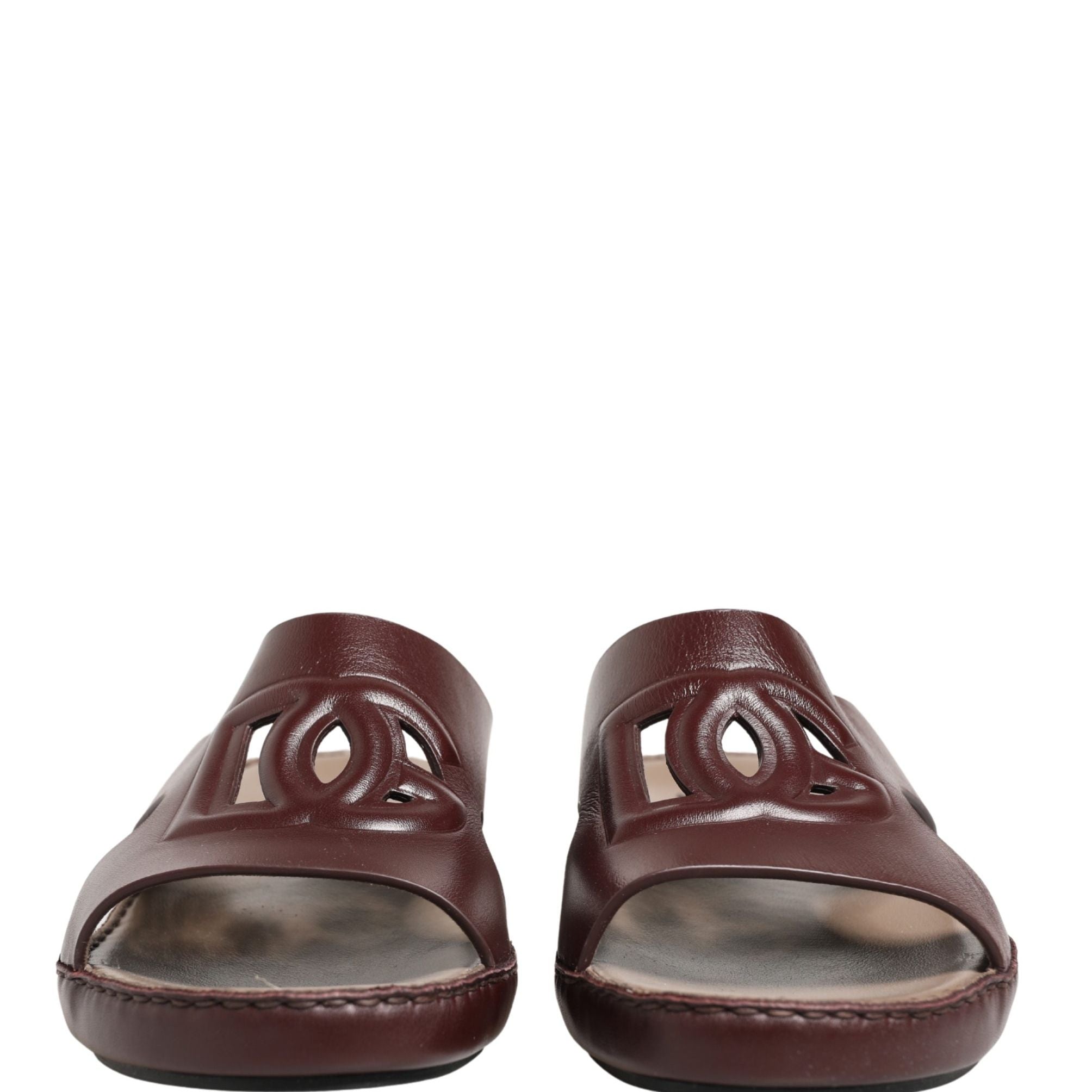 Dolce & Gabbana Maroon Leather Cutout DG Logo Sandals Shoes
