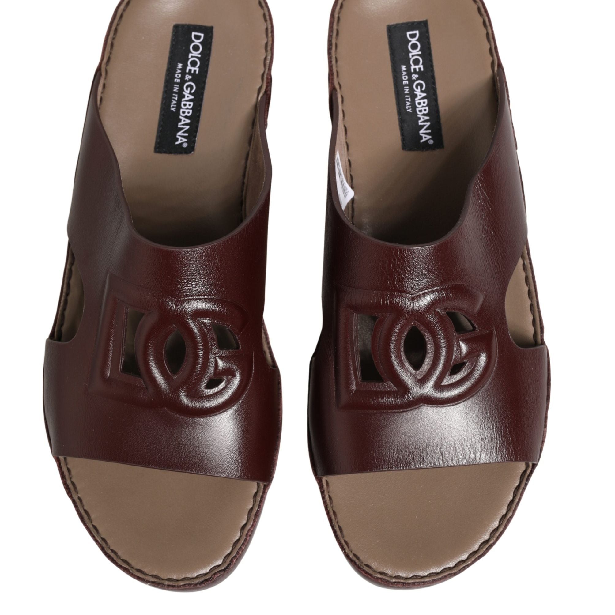 Dolce & Gabbana Maroon Leather Cutout DG Logo Sandals Shoes