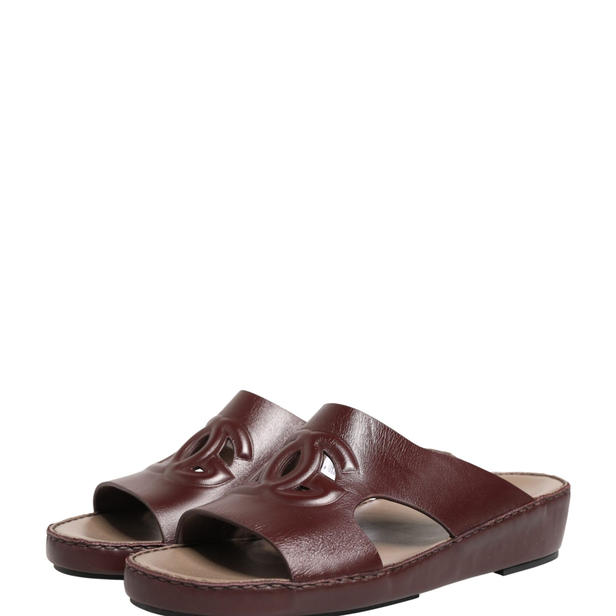 Dolce & Gabbana Maroon Leather Cutout DG Logo Sandals Shoes