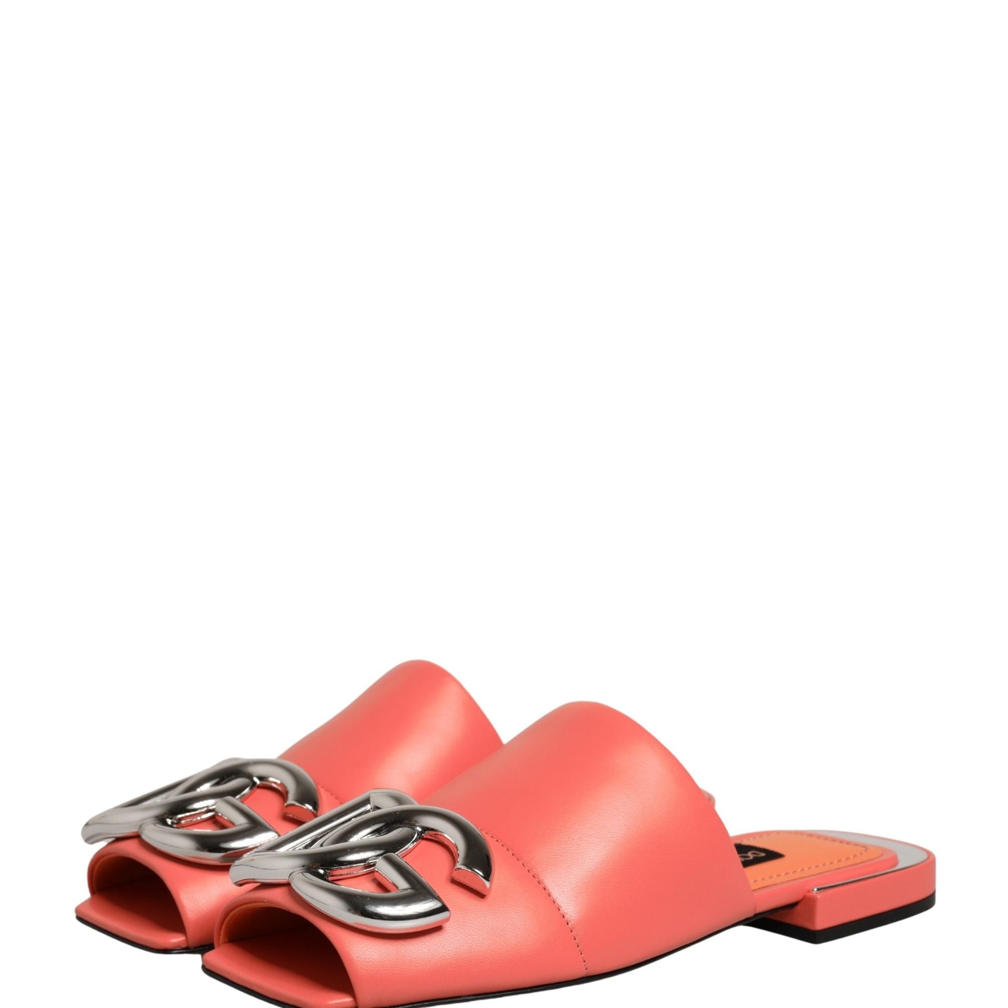 Dolce & Gabbana Orange DG Logo Leather Flats Sandals Shoes