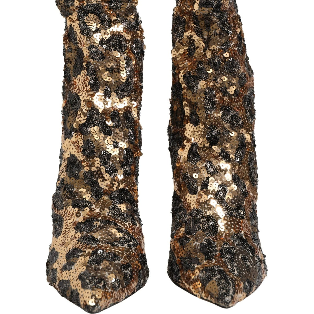 Dolce & Gabbana Gold Leopard Sequin Sock Ankle Boots Shoes