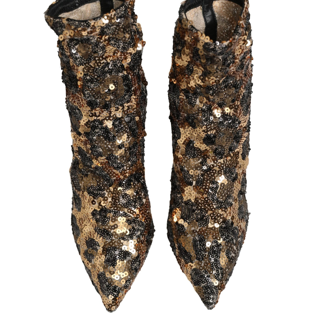 Dolce & Gabbana Gold Leopard Sequin Sock Ankle Boots Shoes