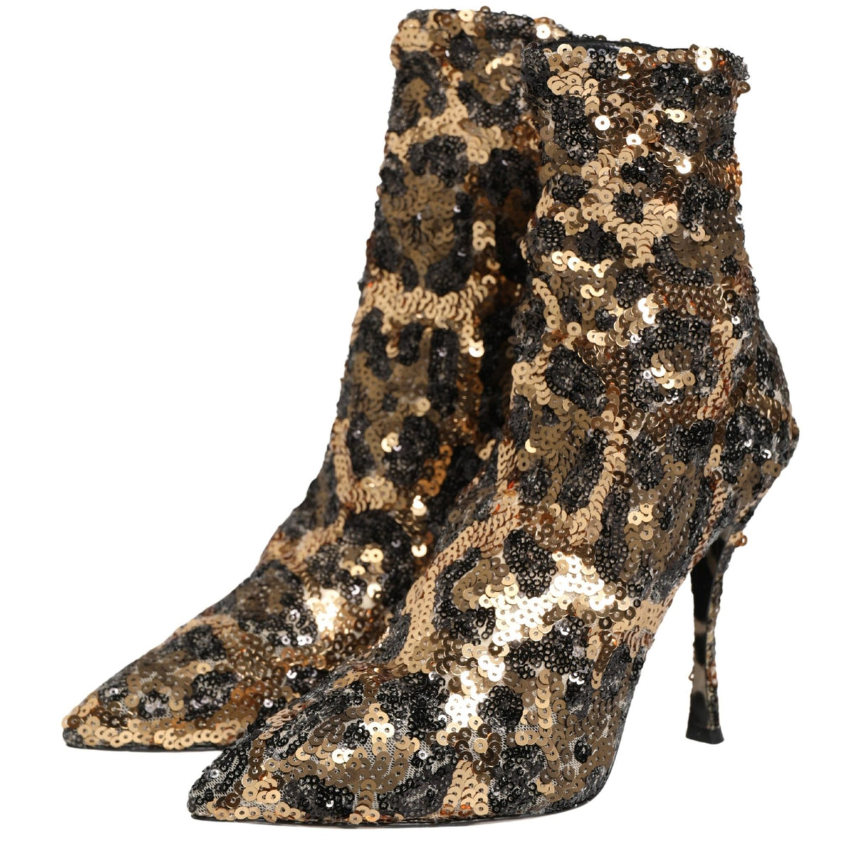 Dolce & Gabbana Gold Leopard Sequin Sock Ankle Boots Shoes