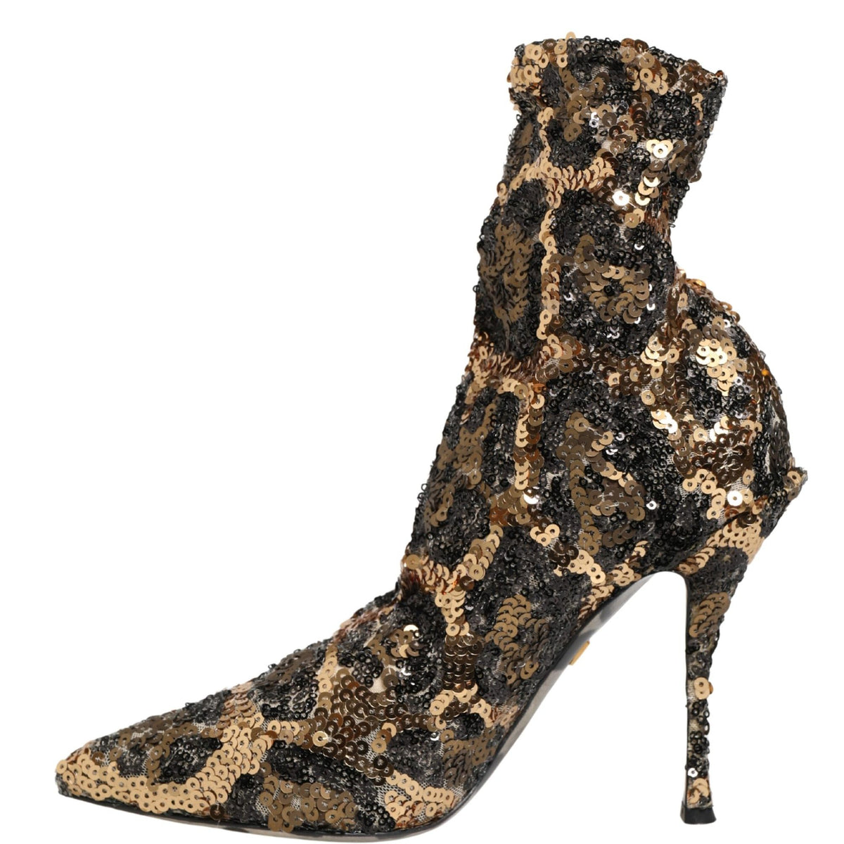 Dolce & Gabbana Gold Leopard Sequin Sock Ankle Boots Shoes
