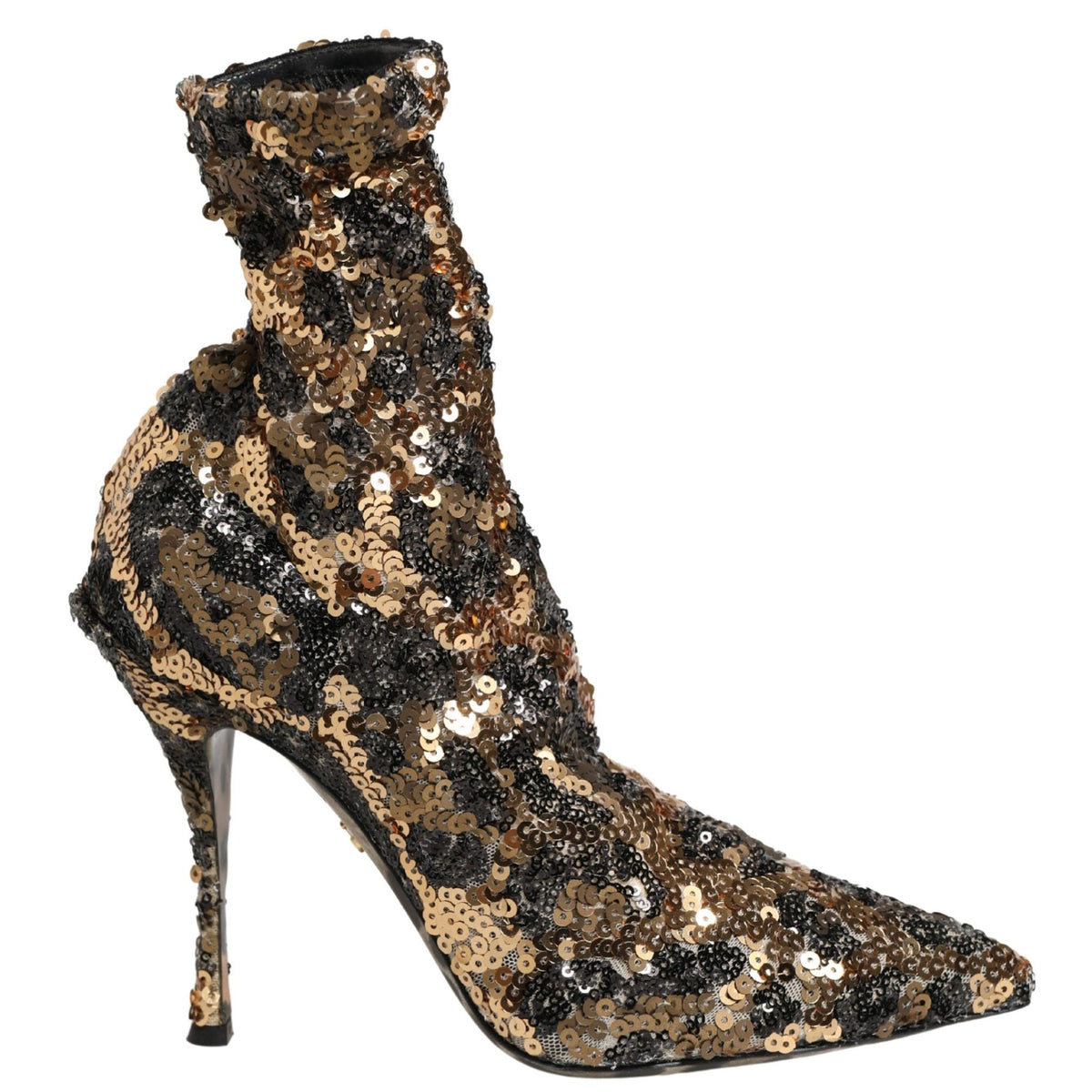 Dolce & Gabbana Gold Leopard Sequin Sock Ankle Boots Shoes