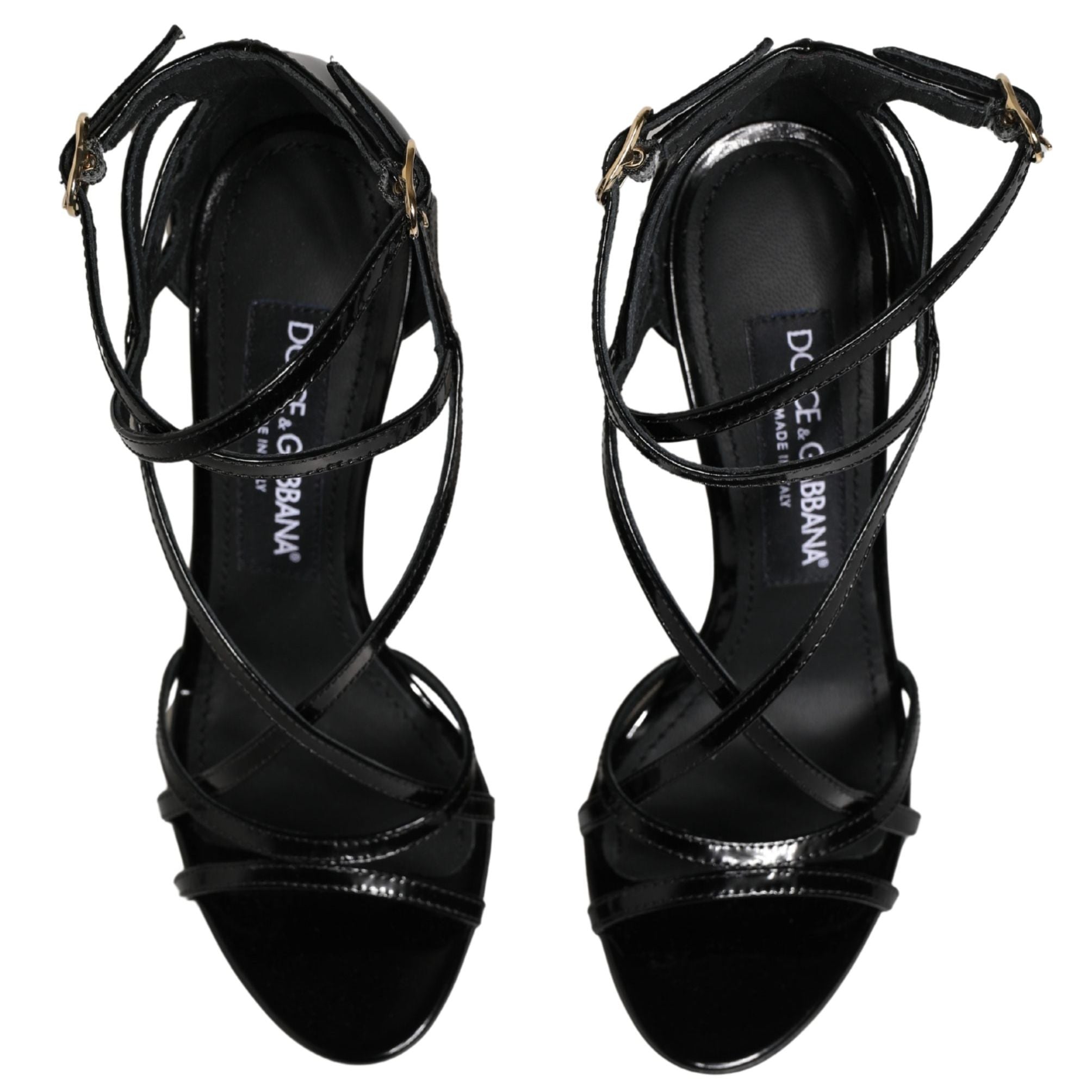 Dolce & Gabbana Black Leather Stiletto Heel Sandals Shoes