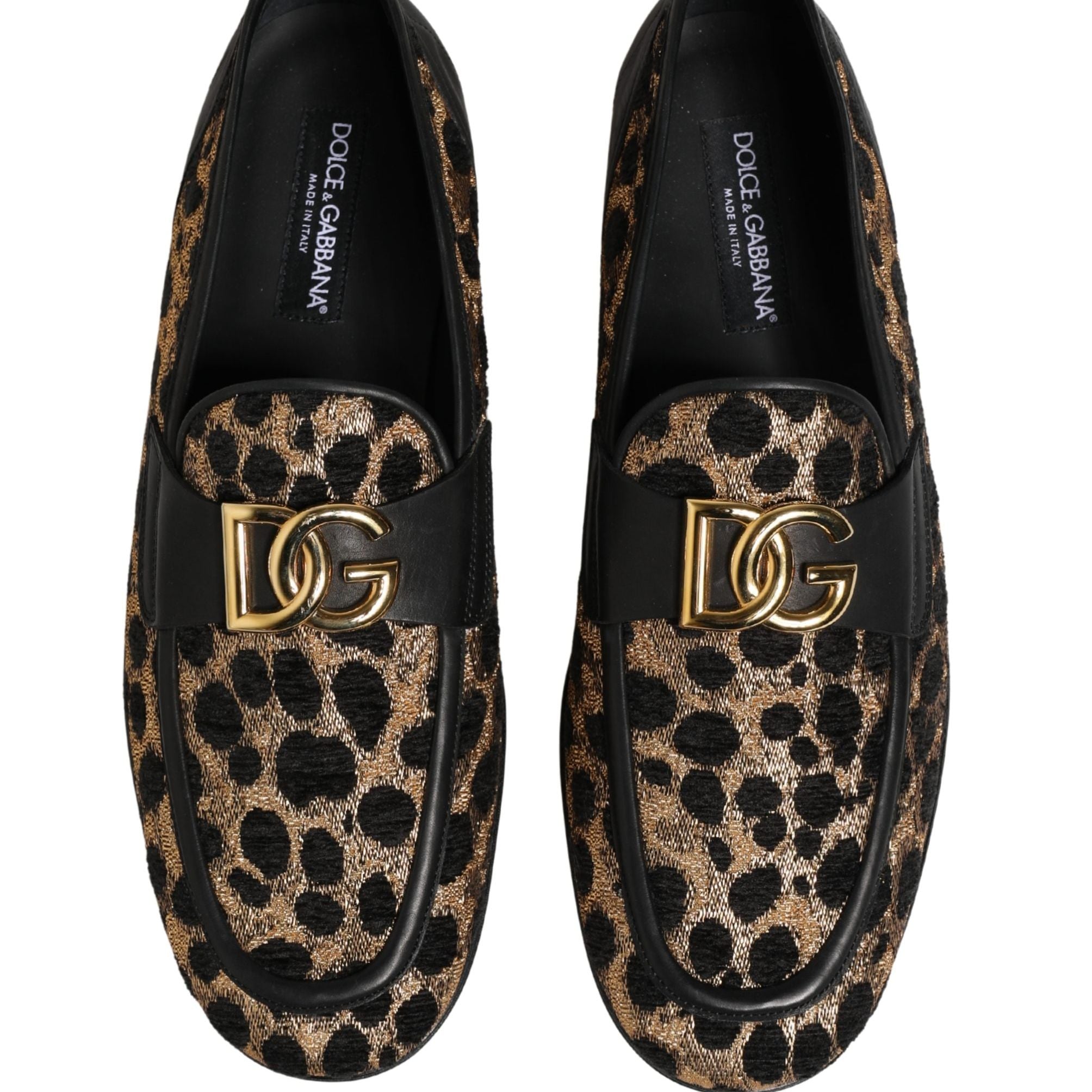 Dolce & Gabbana Black Gold Leopard Pony Skin Loafers Shoes