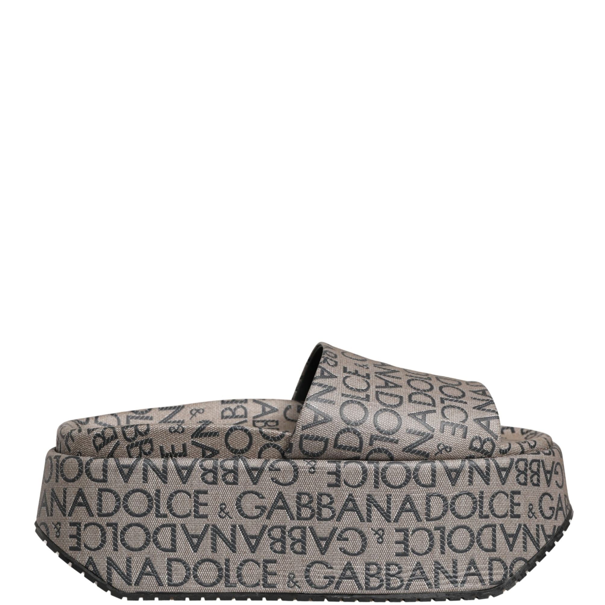 Dolce & Gabbana Gray Leather Monogram Logo Sandals Shoes