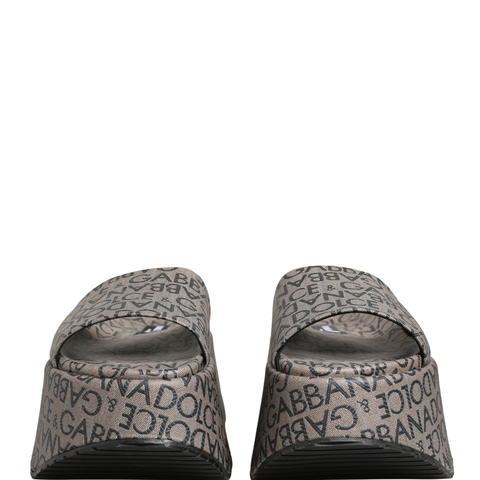 Dolce & Gabbana Gray Leather Monogram Logo Sandals Shoes