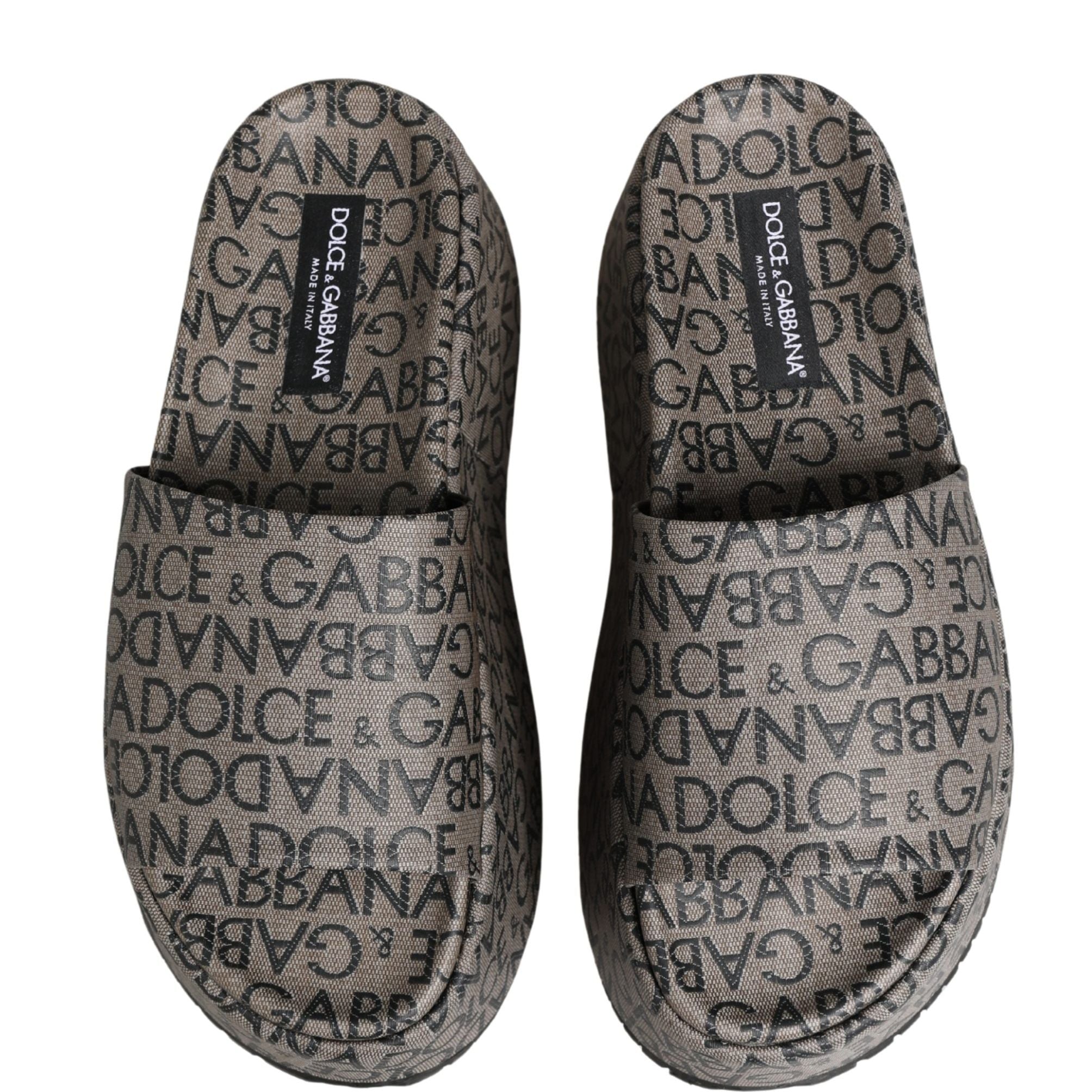 Dolce & Gabbana Gray Leather Monogram Logo Sandals Shoes