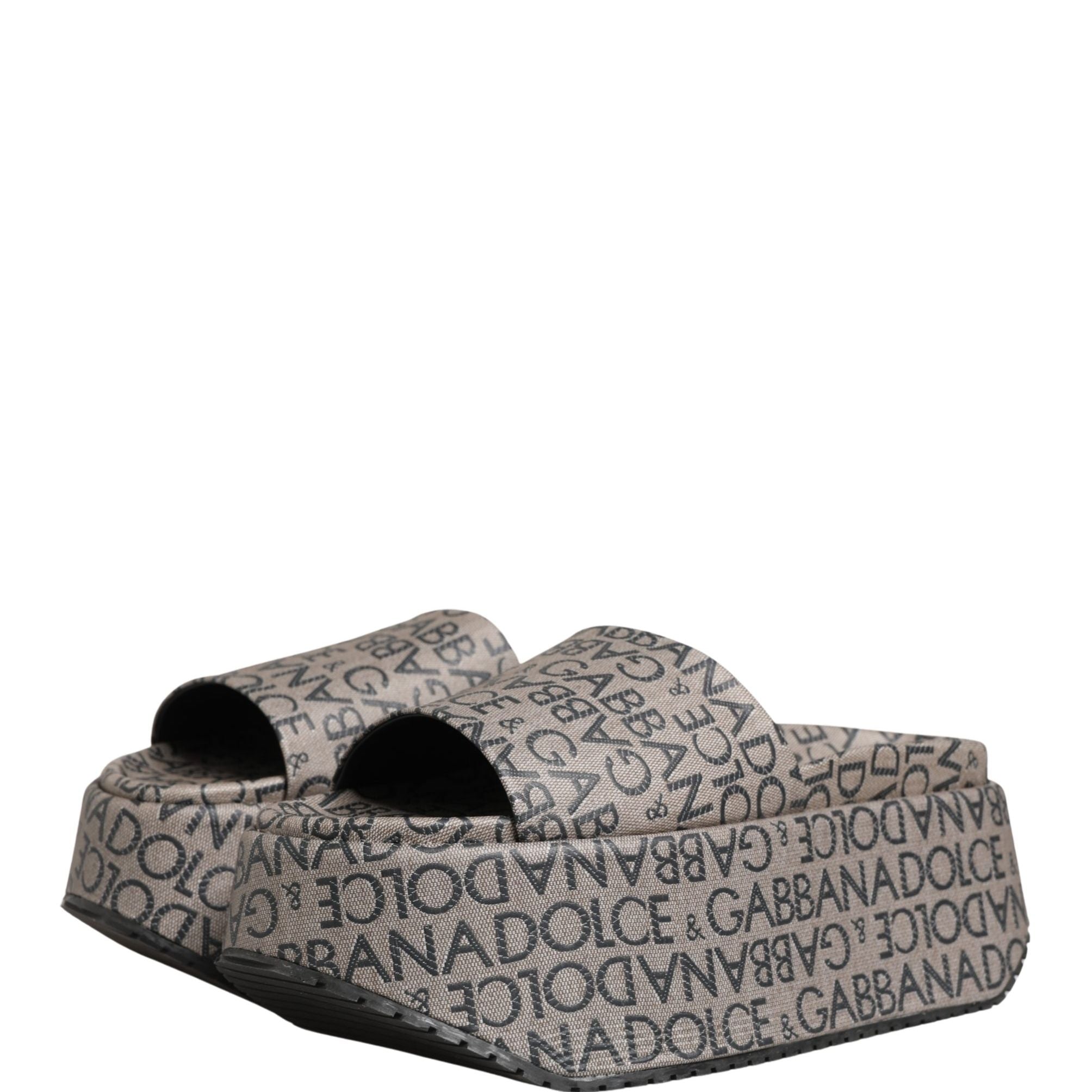 Dolce & Gabbana Gray Leather Monogram Logo Sandals Shoes