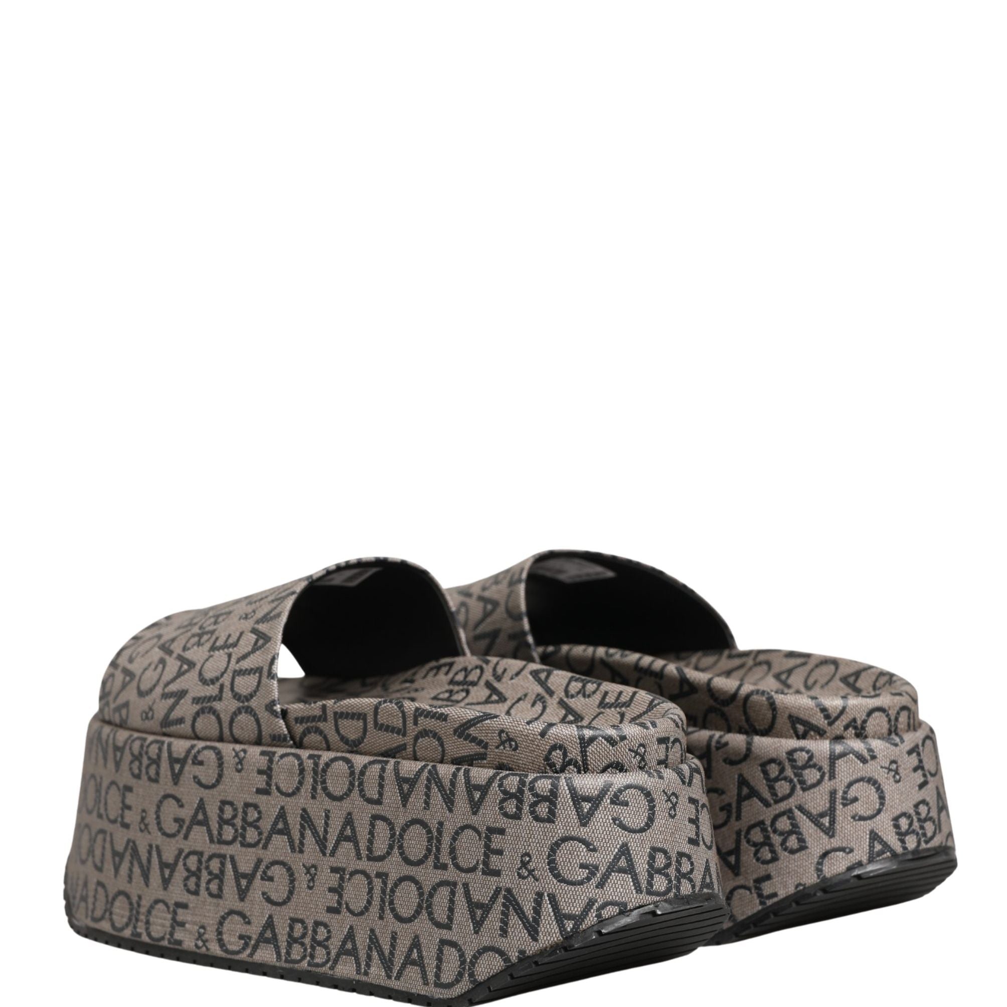 Dolce & Gabbana Gray Leather Monogram Logo Sandals Shoes