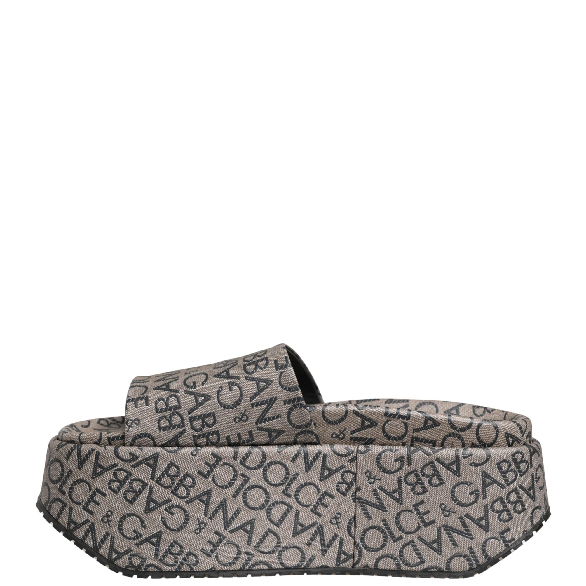 Dolce & Gabbana Gray Leather Monogram Logo Sandals Shoes